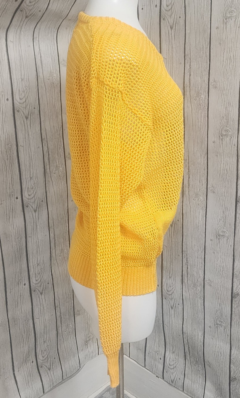Vintage Givenchy for Chesa Yellow Open Knit Sweater Palm Tree Island Scene M