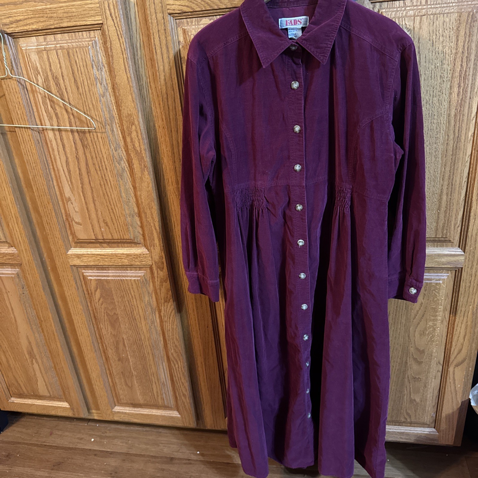 VTG FADS Dress 10P Burgundy ButtonUp Collar Maxi Dress Corduroy Fall Grannycore