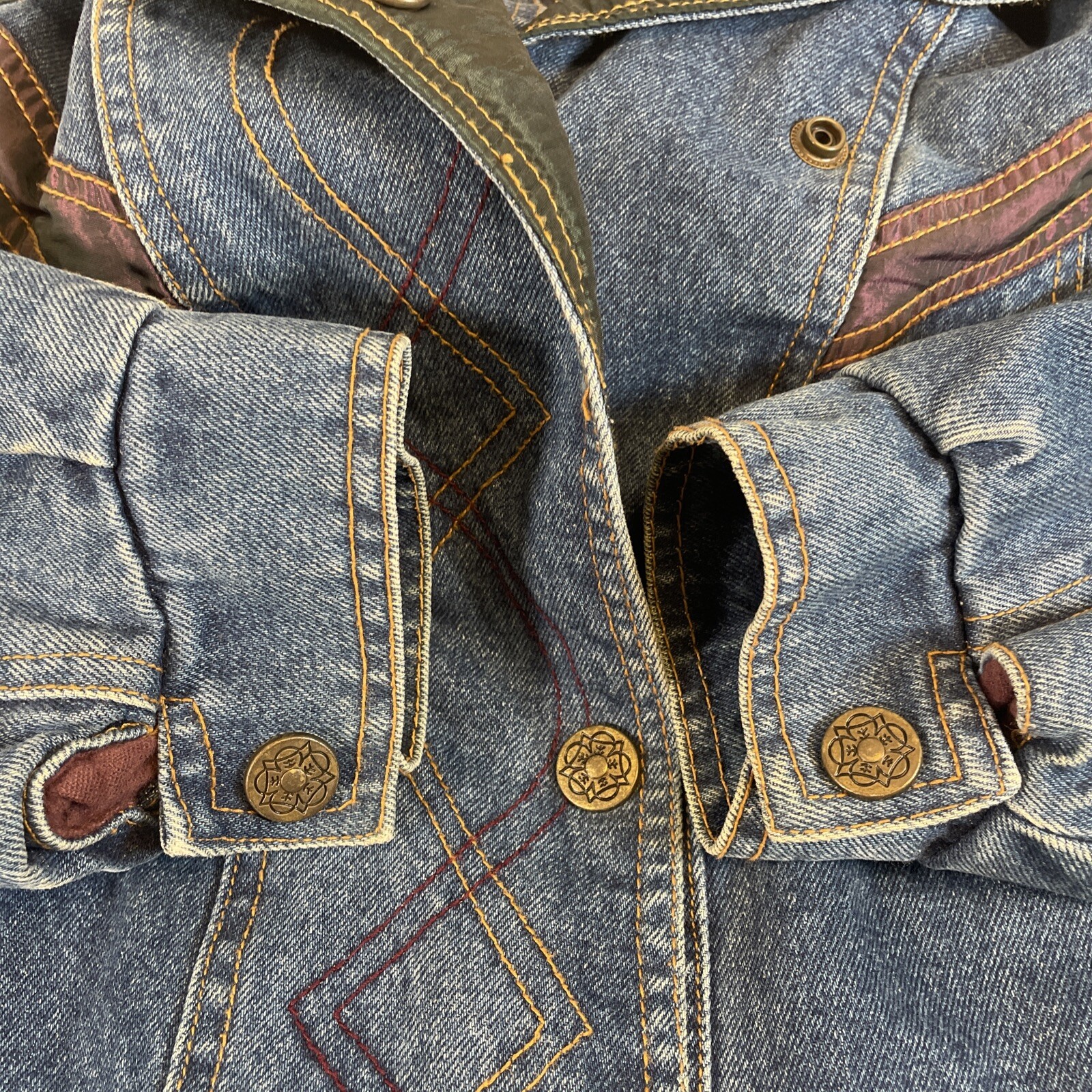 RARE Current Seen Vintage 90s Heavy Denim Coat Size M Double Layer Winter