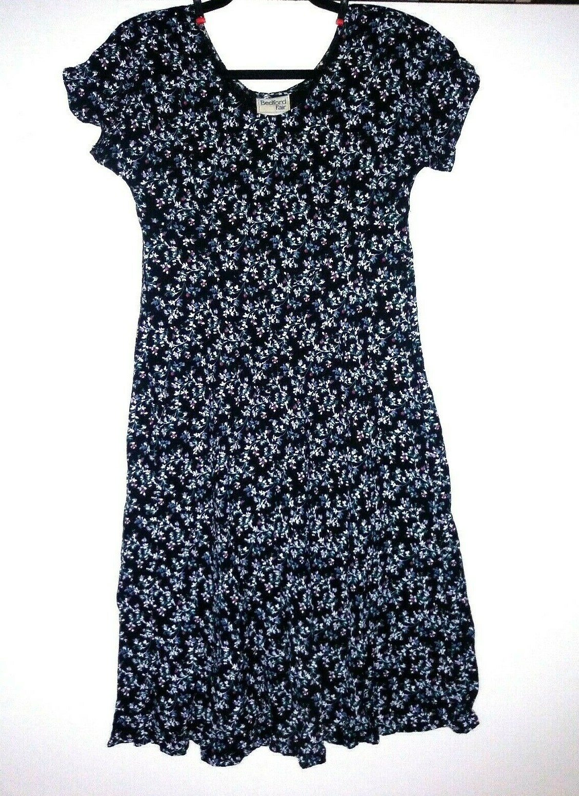 AMISH Floral dress MODEST VTG Bedford Fair Sz 8P Knit STRETCH black pink CHURCH
