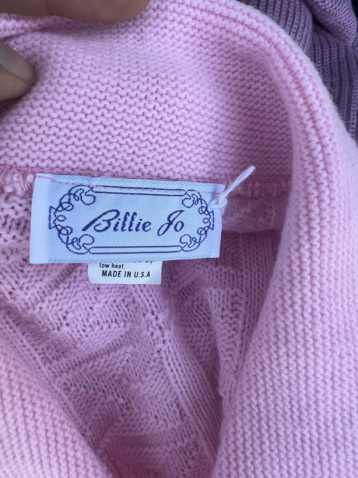 Vintage Billie Jo M Crochet Sweet Pink Long Sleeve Knit Cardigan Sweater USA