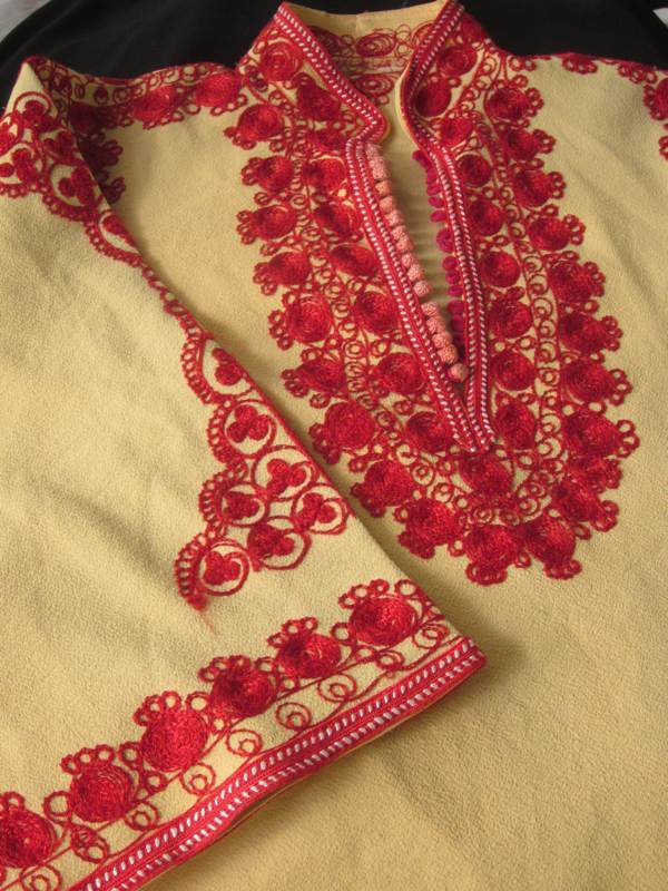 RARE Vtg 60s 70s Tribal Hippie Festival Dashiki Dress Heavy Red Embroidery S/M