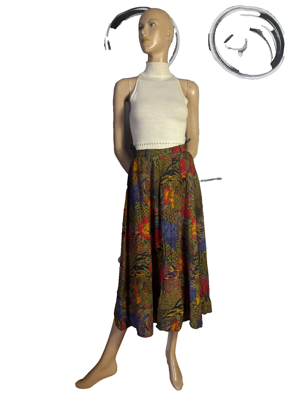 Vintage Sylbo Skirt 60s 70s Floral Viscose Disc Skirt Boho Midi 32/34 XS