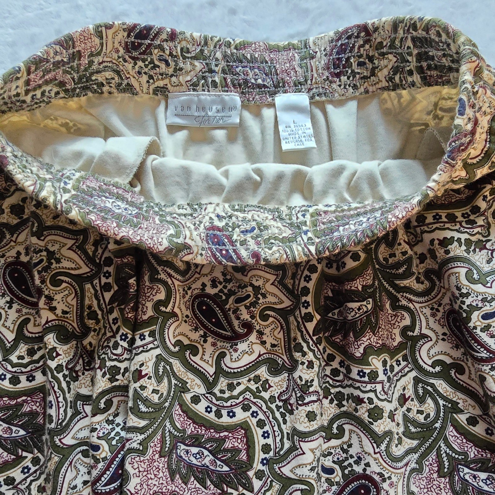 Vintage Van Heusen for Her Paisley Maxi Skirt Cotton Elastic Waist Green Large