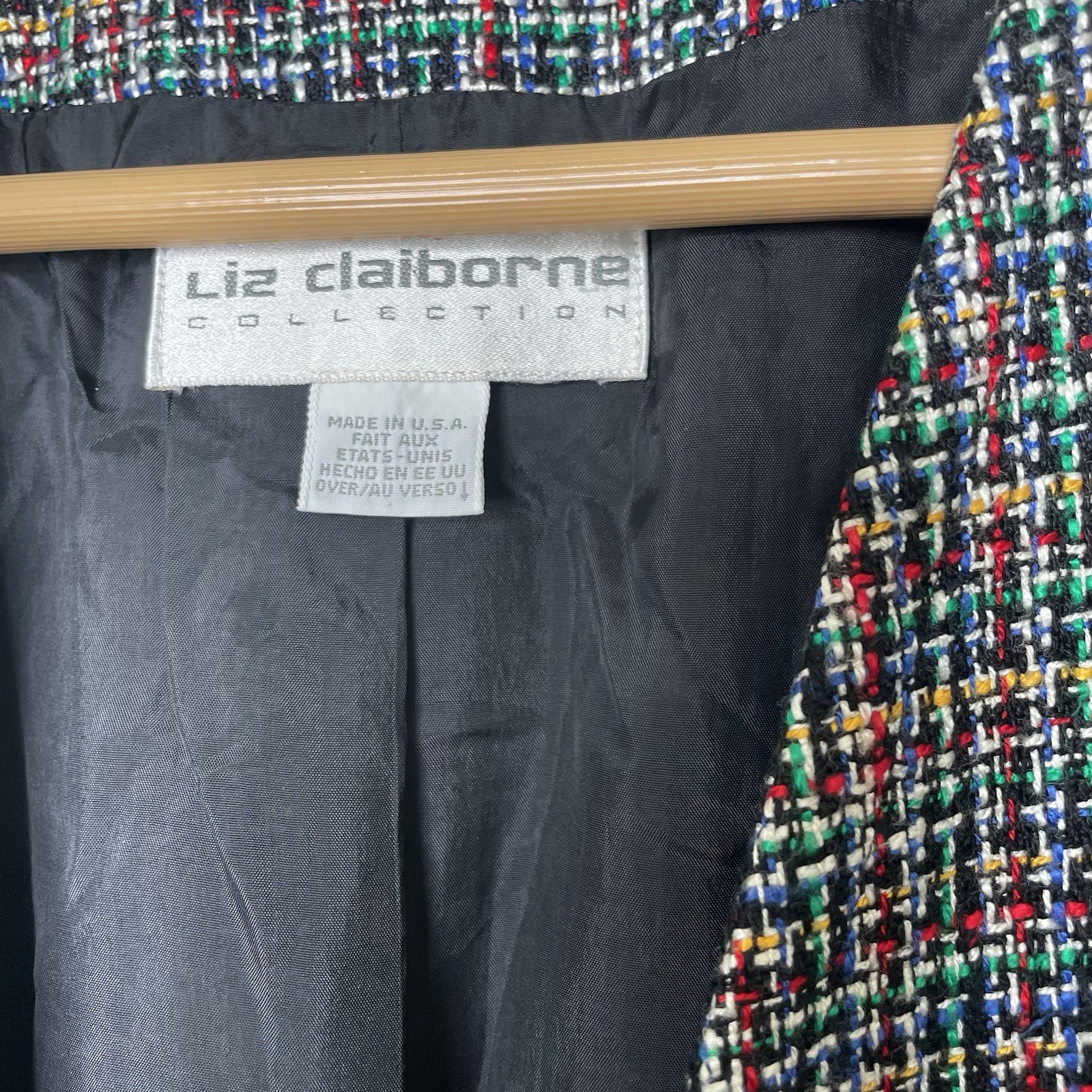 Vintage Liz Claiborne Collection Multicolor Tweed Blazer Size 4 ILGWU Union Made