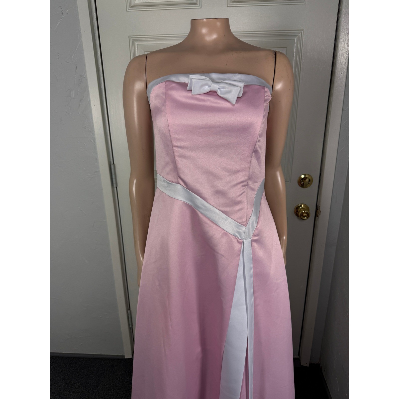Vintage Y2K Let’s Fashion Dress Small Satin Formal Prom Maxi Strapless Bow B4-17