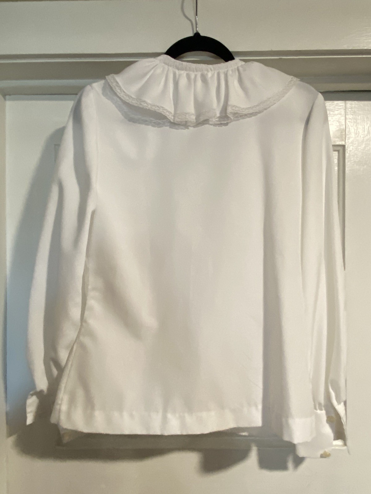 VTG White Cravat Blouse w/ Neck Ruffle Long Sleeve Cuff Button Sunny South XS-S