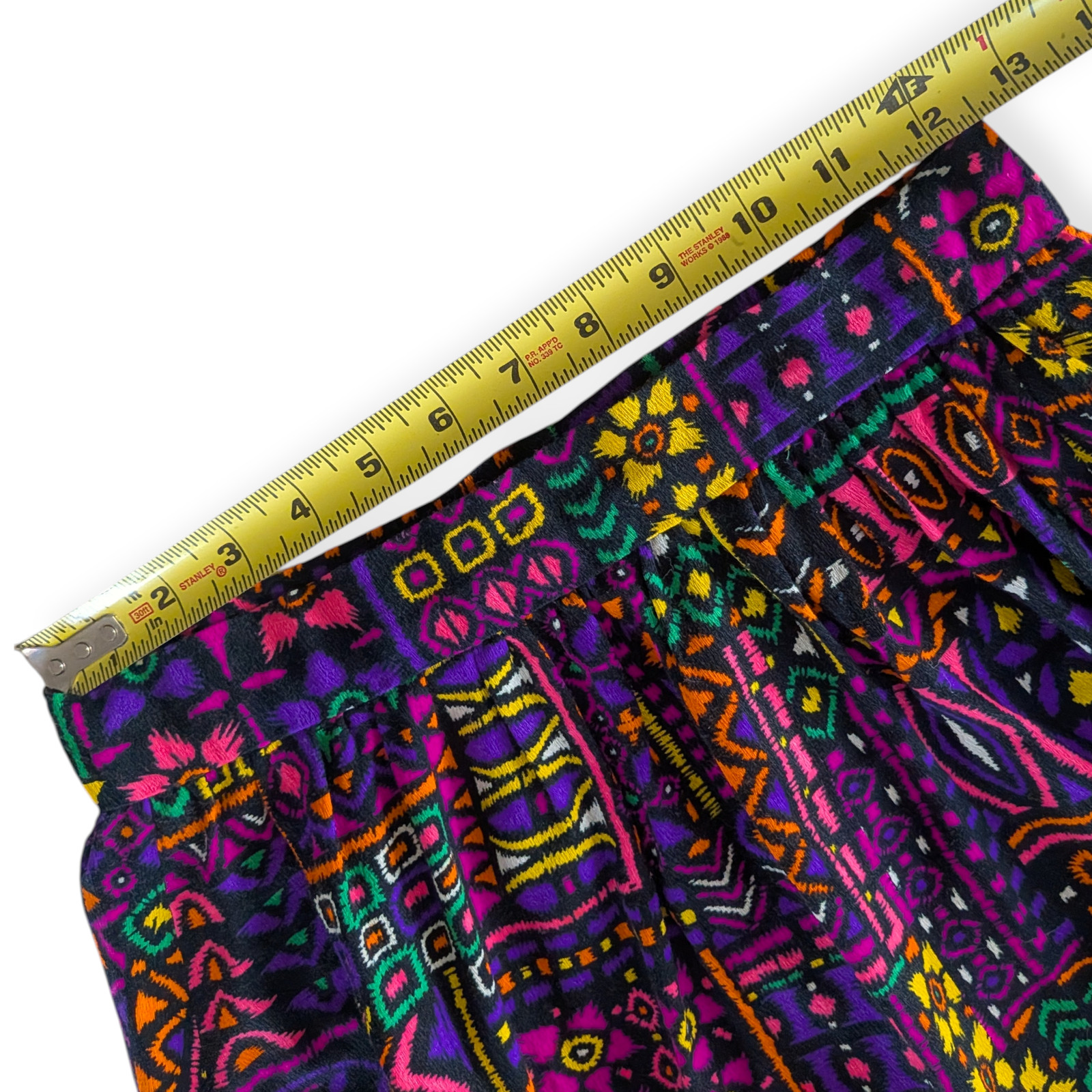 60s 70s Barkcloth Wood Block Print Maxi Skirt ~ neon small groovy