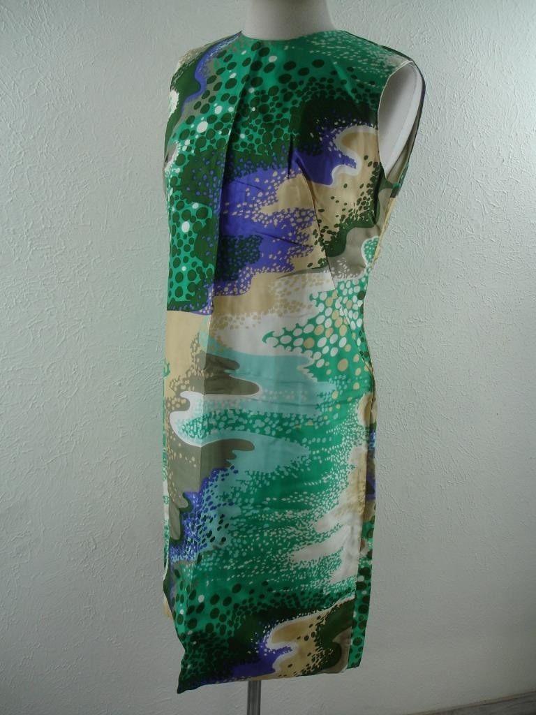 Women’s M L 16 Vtg 1960’s 2-Pc Dress Suit Long Jacket Maxi Cape Colorful Satin
