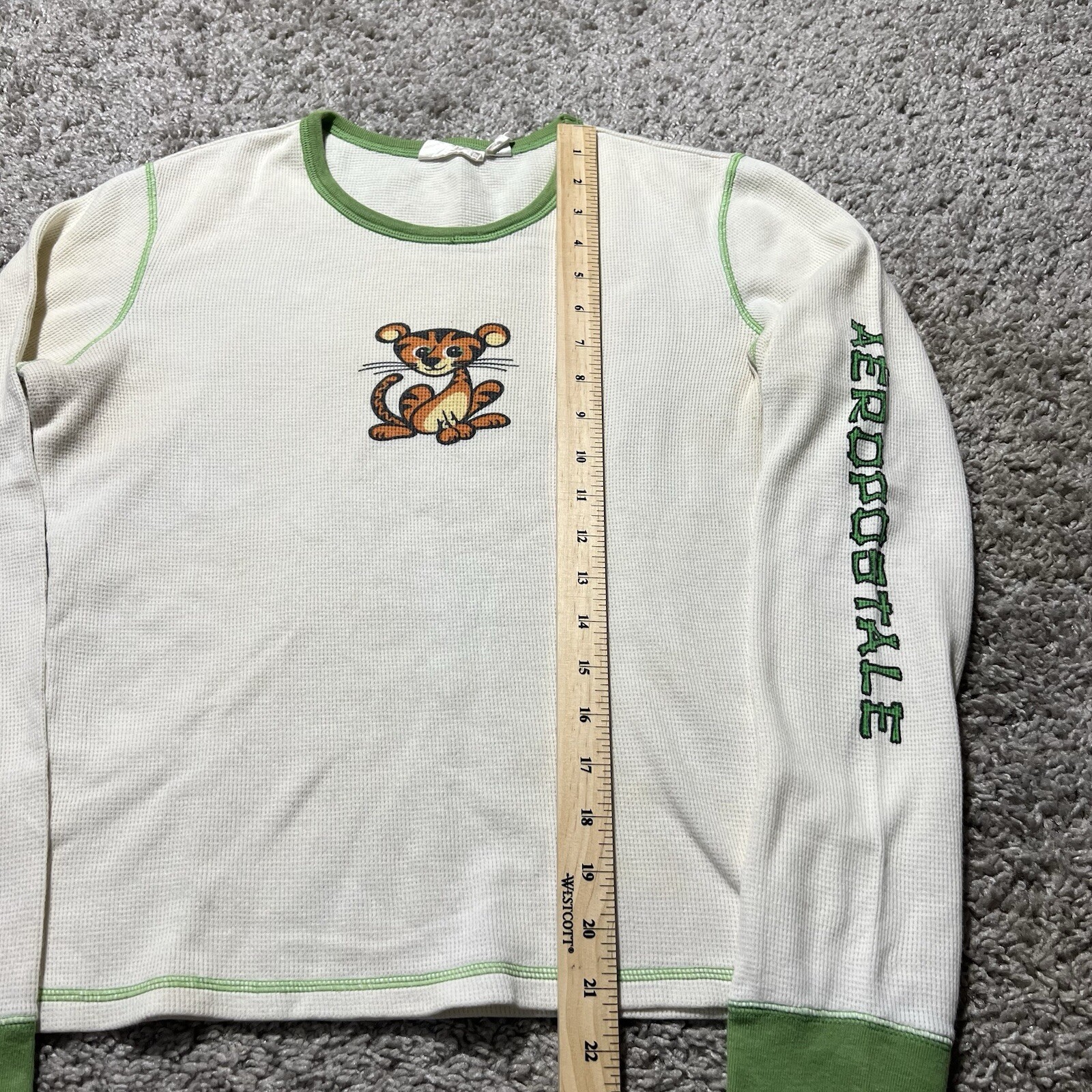 Vintage Y2k Aeropostale Thermal Waffle Tiger Fitted Shirt Large White Green