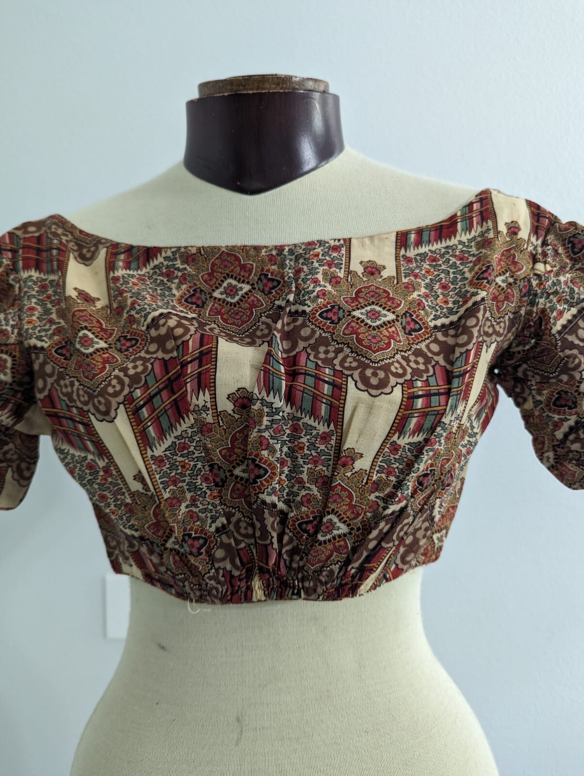 CIVIL WAR 1860’S YOUNG LADIES FLORAL PRINT CHALLIS WOOL BODICE W/ PUFF SLEEVES 