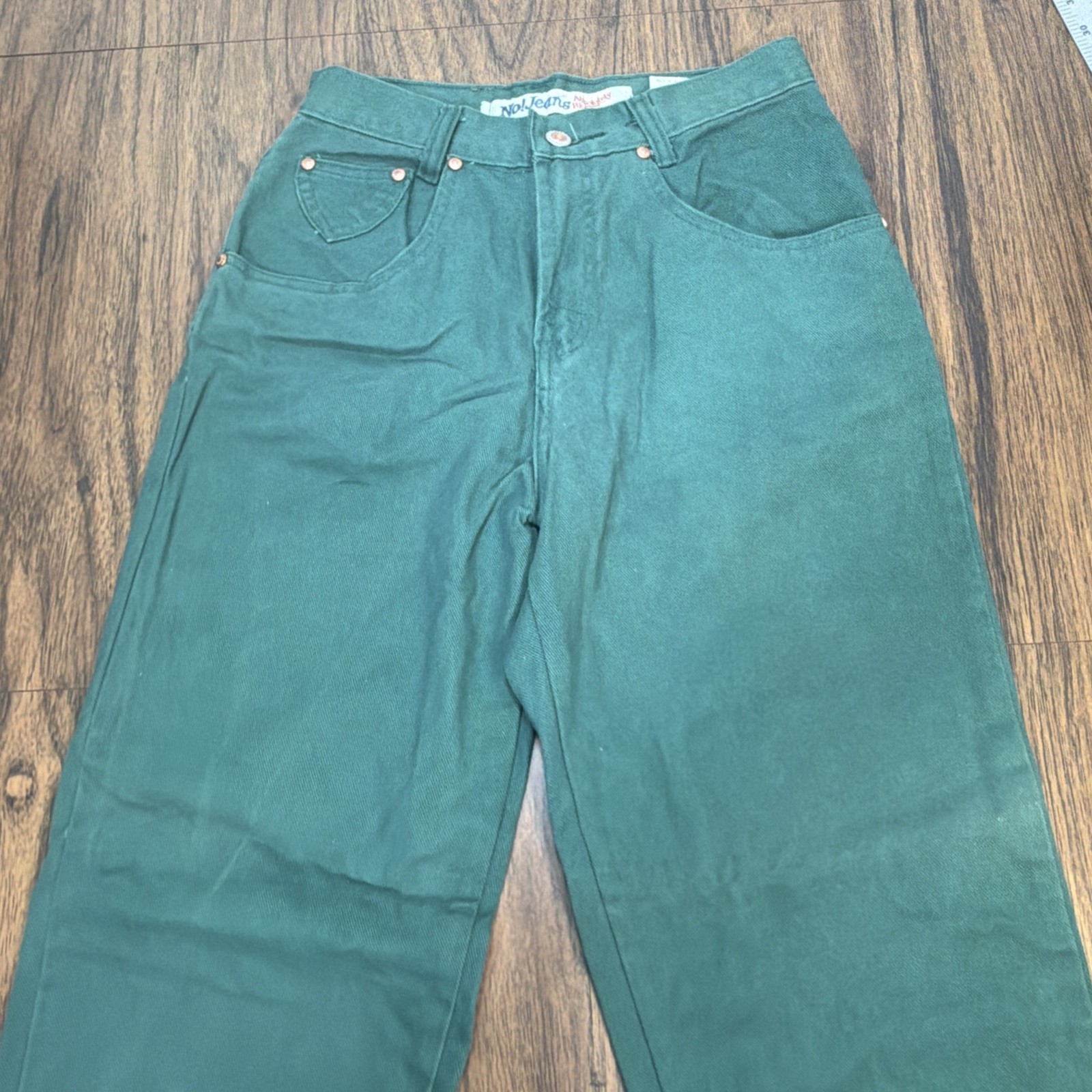 No! Jeans Absolutely Blues Vtg Green Denim Jeans size 5 MOM high waist 25×30