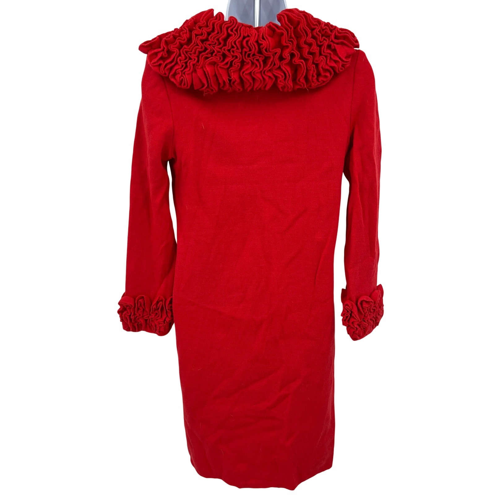 Vintage 60s Lipstick Red Dress Ruffled Collar Cuffs Abella Paris Size M Pinup