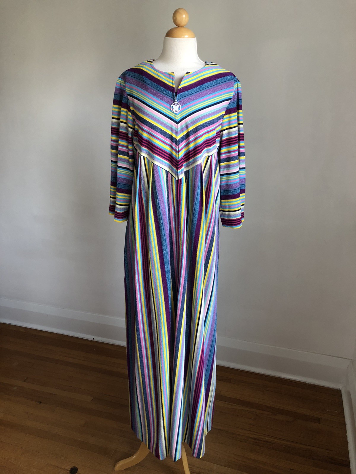 STUNNING VTG NWOT DELA-ANN Loungewear Striped Terrycloth Housedress Caftan M/L