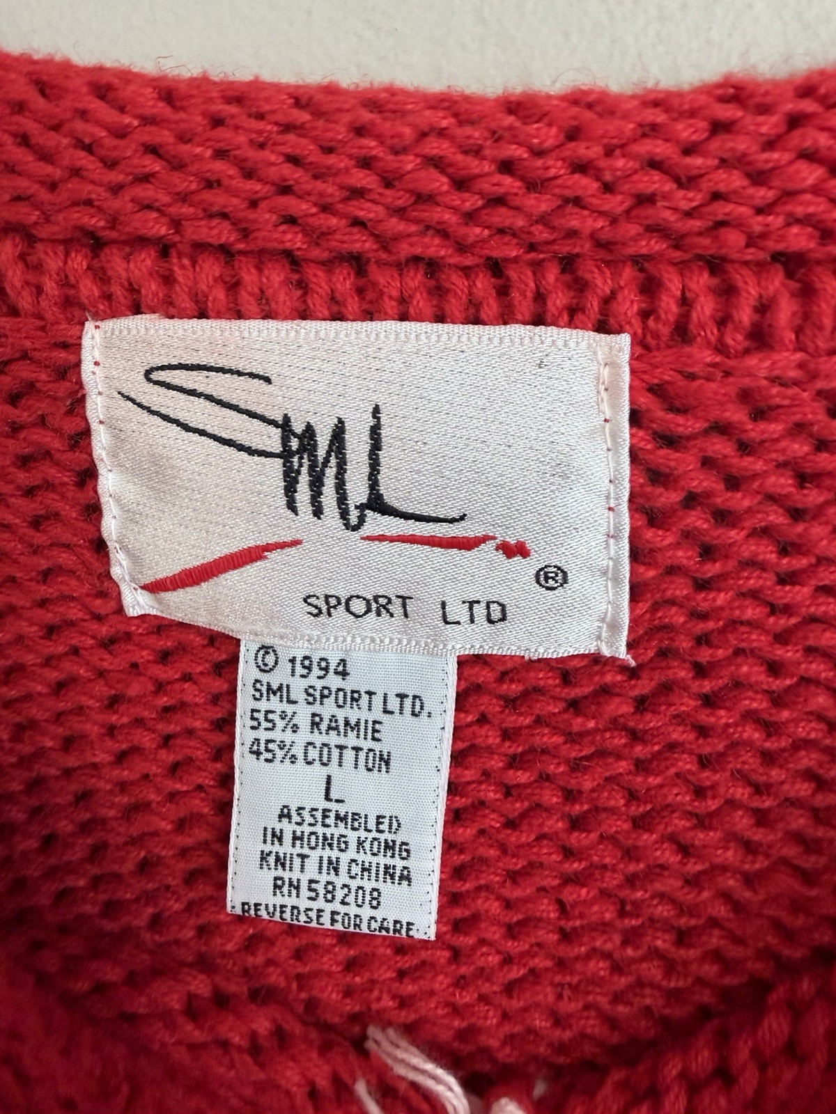 Pullover Sweater 1994 SML Sport Vintage White Blue Red Size Lrg USA Patriotic
