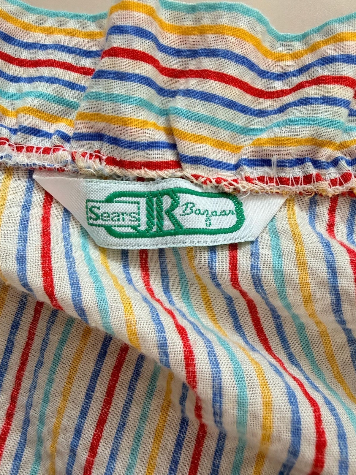 Vintage 1970s Sears Jr Bazaar Rainbow Striped Seersucker Robe Size Small