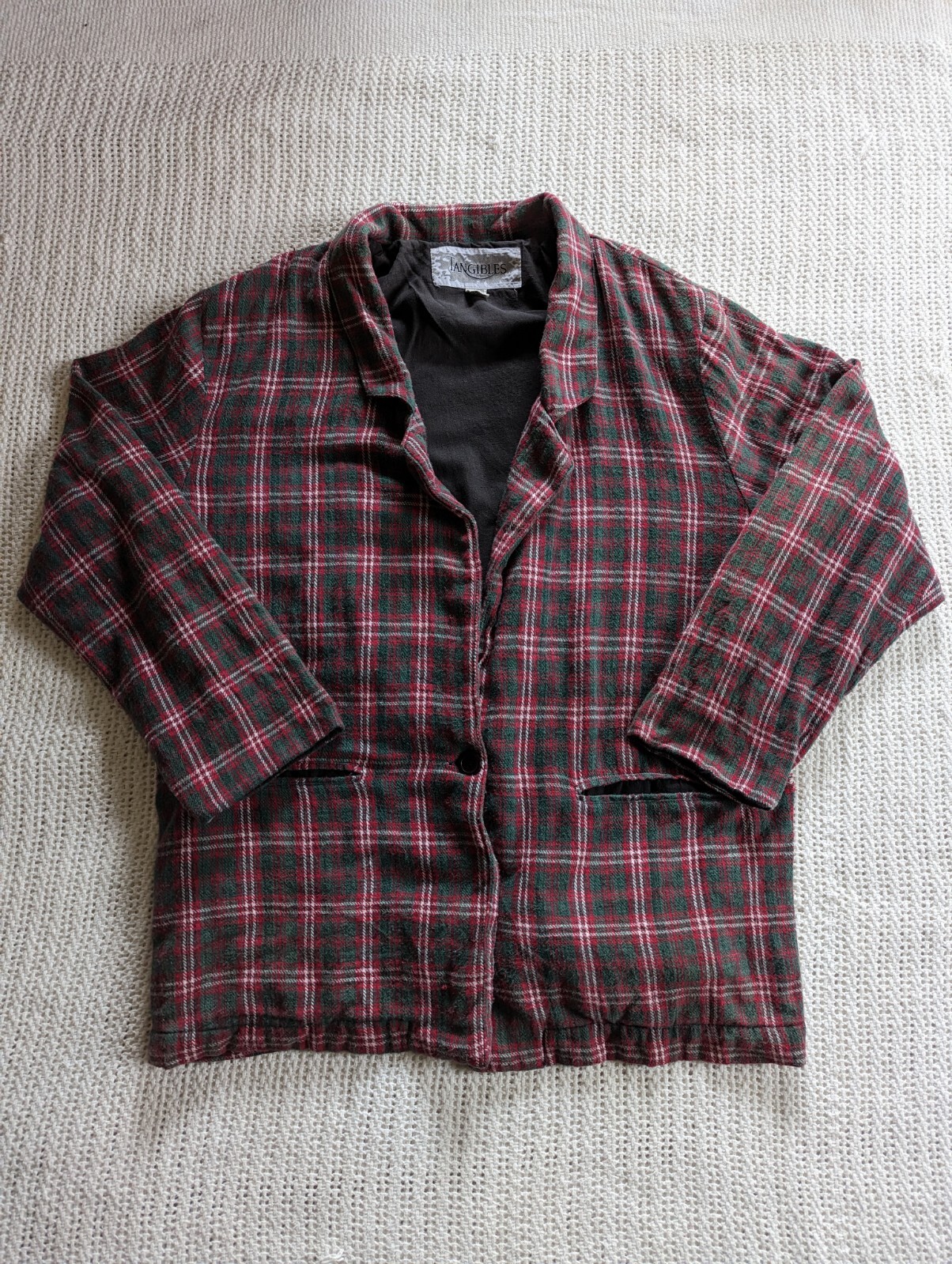 VTG Tangibles Shirt Jacket Blazer 1 Button Front Red Plaid Flannel Womens Medium