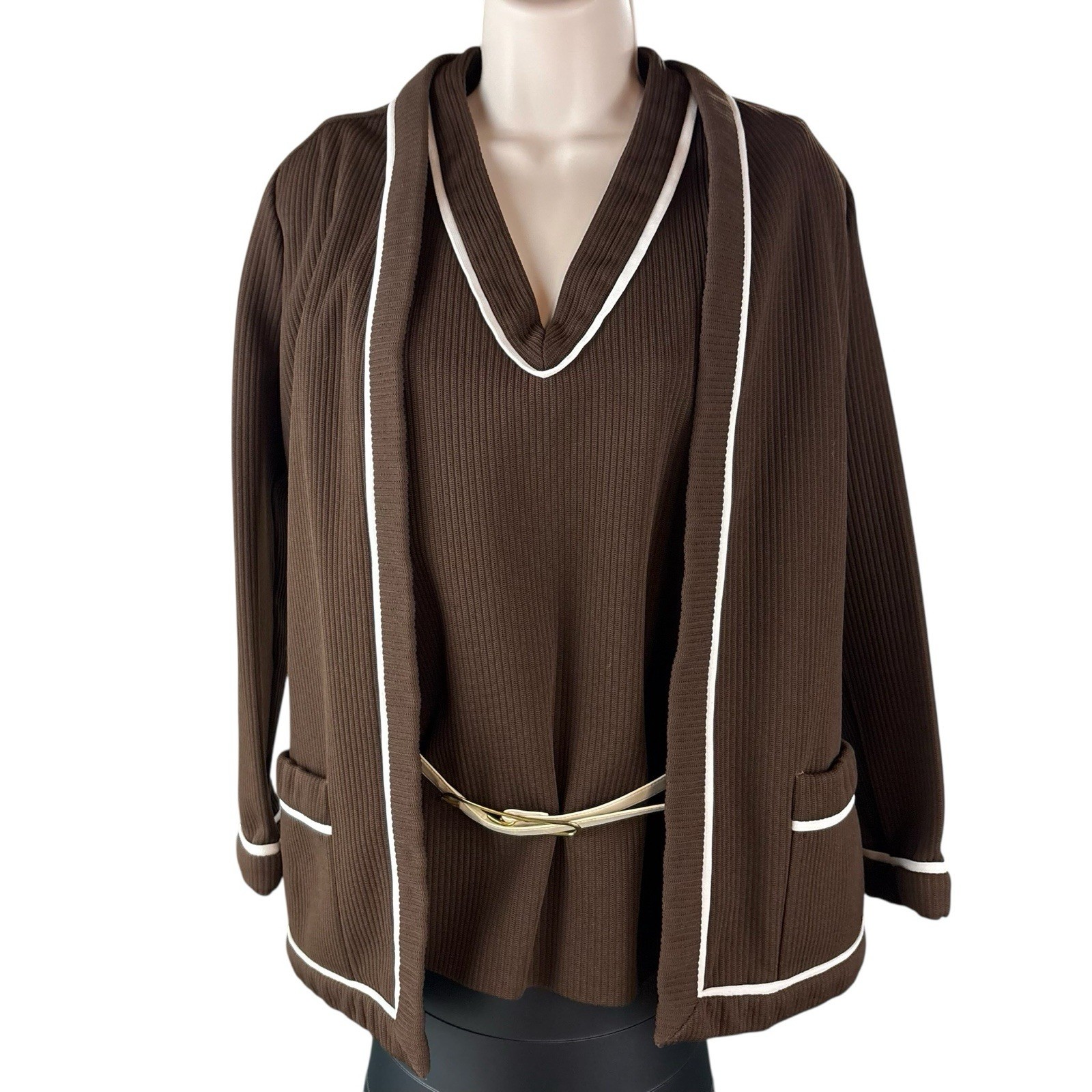 Vtg Butte Knit Cardigan Jacket Tank Belt 3 Piece Classic Womens P Large (939