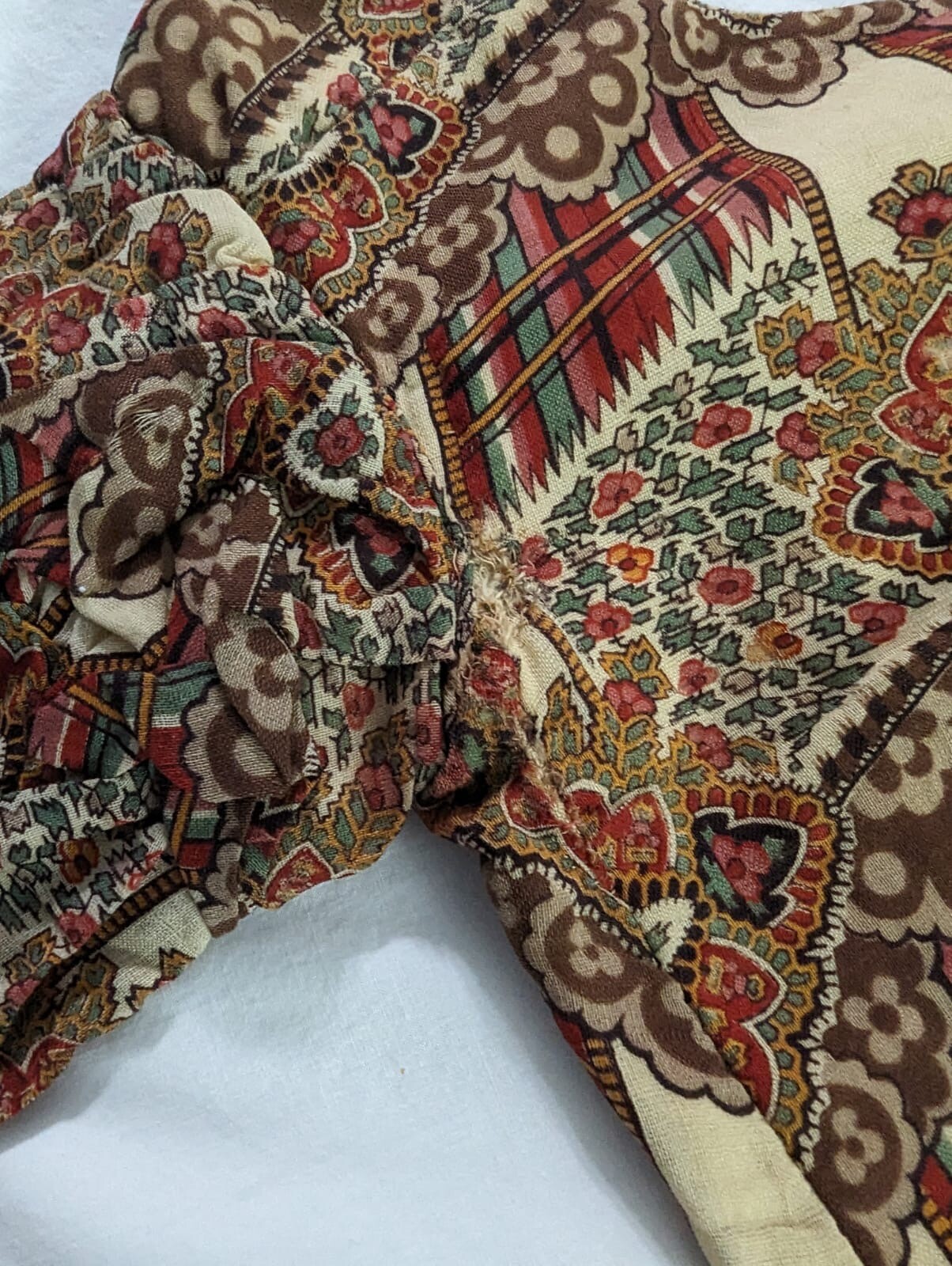 CIVIL WAR 1860’S YOUNG LADIES FLORAL PRINT CHALLIS WOOL BODICE W/ PUFF SLEEVES 