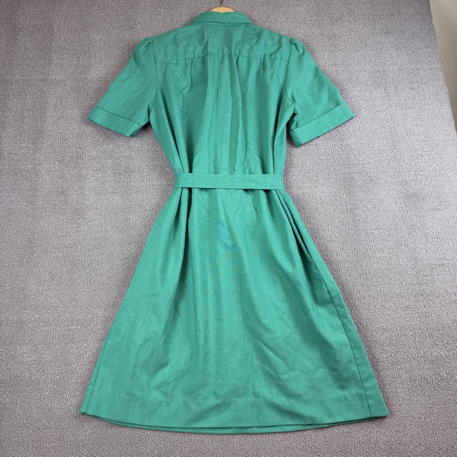 VTG 70s Schrader Sport Green Shirtwaist Dress ILGWU Union Made Pleated Sz 12