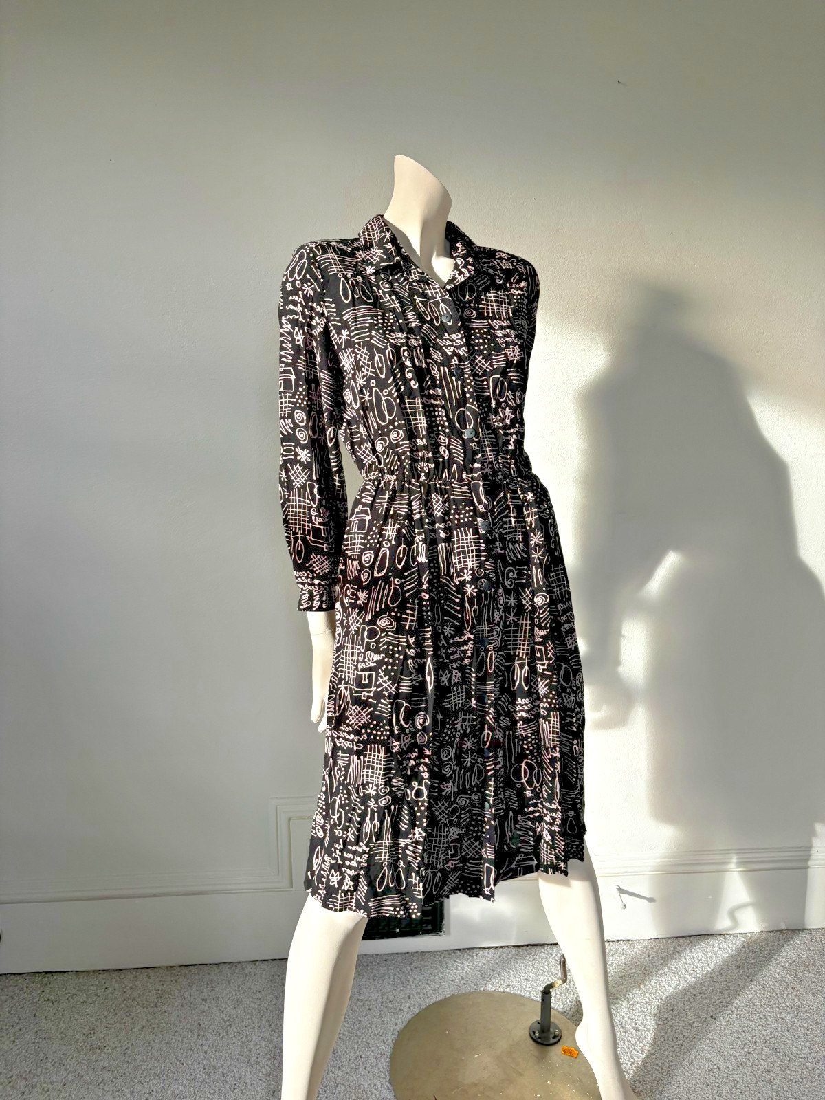 90s Squiggle Button Down Dress Petites By Willi Size 14 100% Rayon