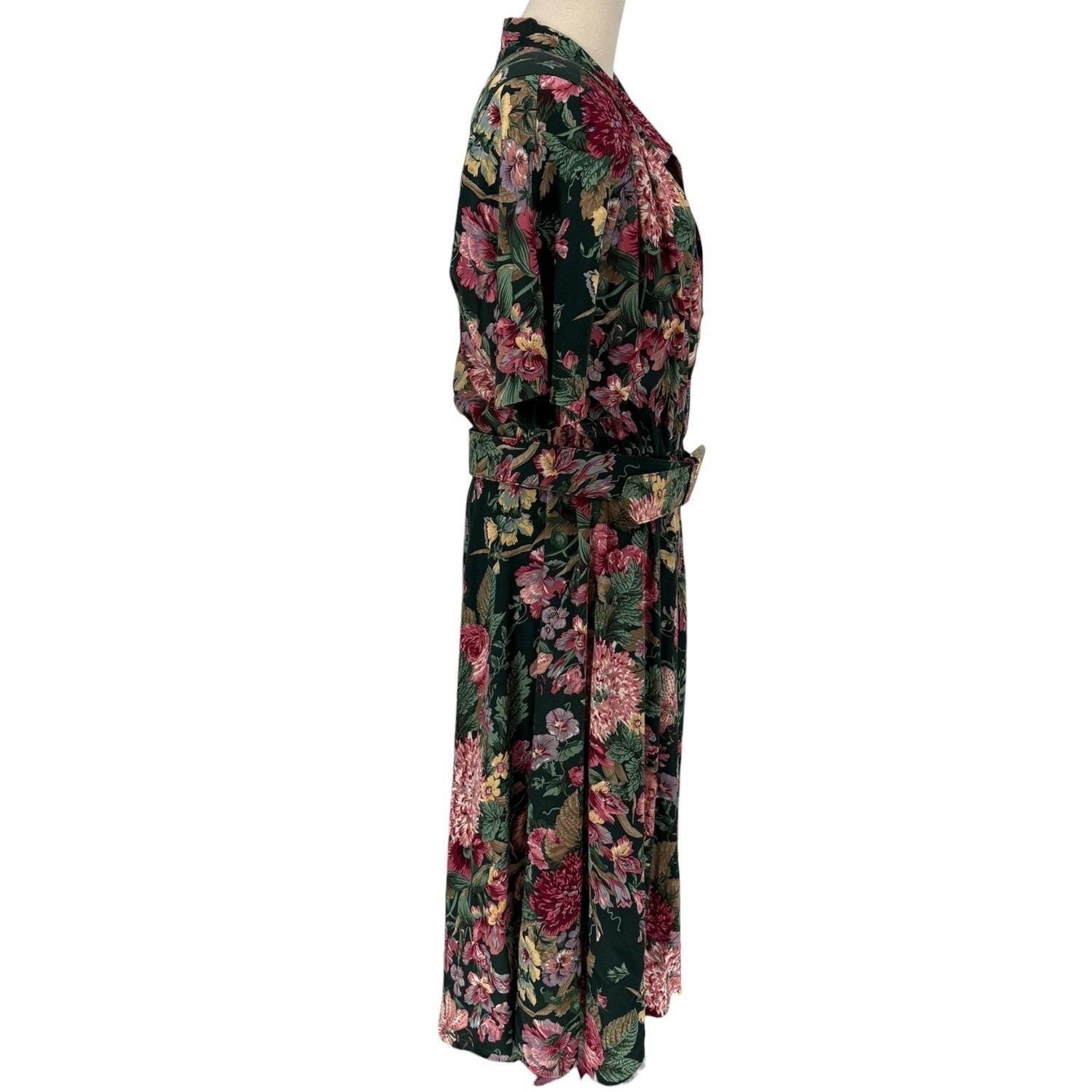 Vintage Lady Carol of New York Floral Midi Dress Green Belted 16