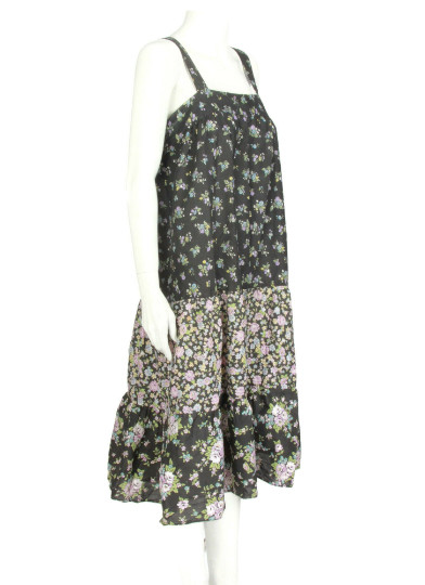 Vintage 1980s Cottagecore Calico Floral Prairie Nap Dress Purple Black Tank sz L