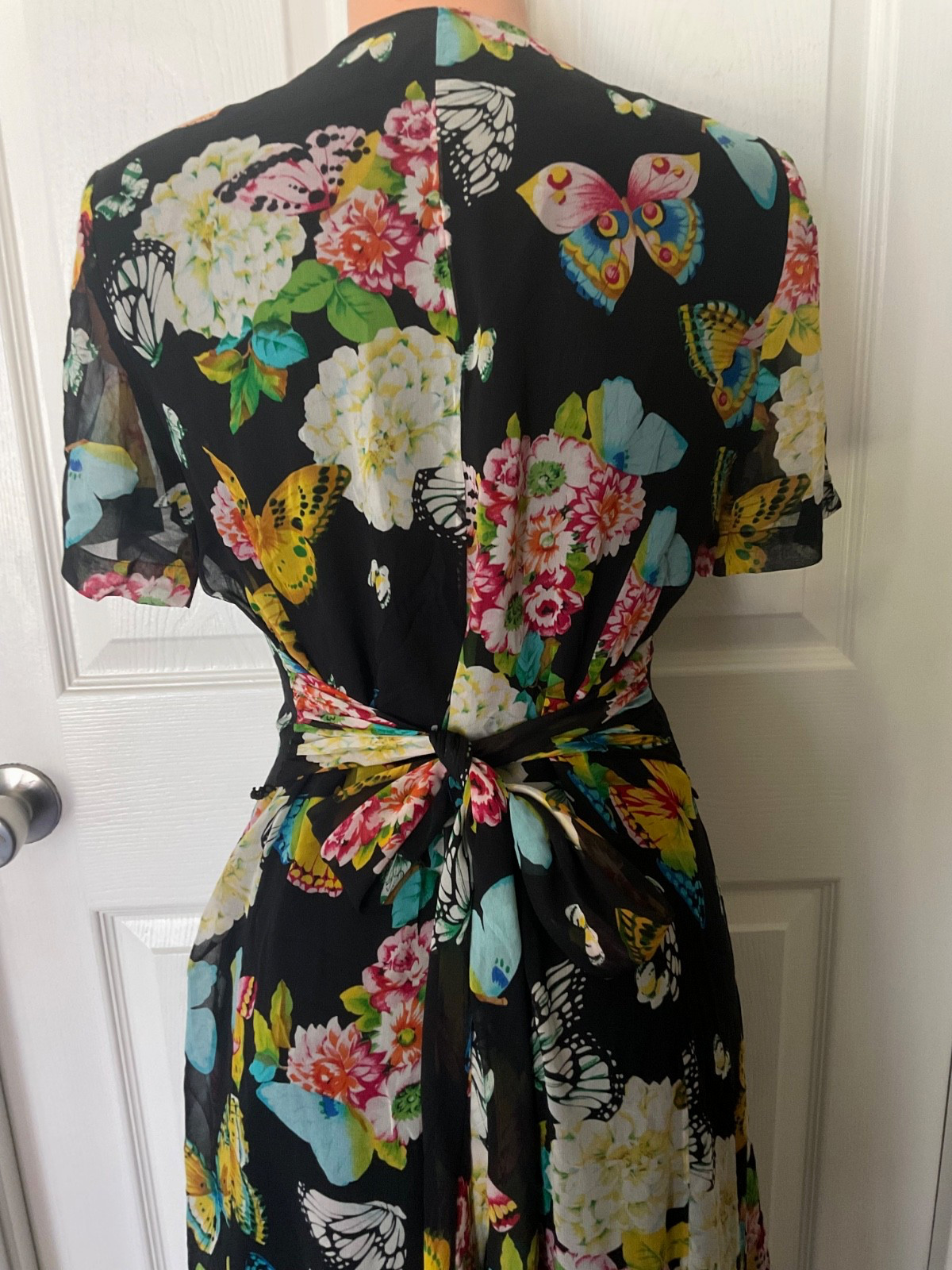 Vintage Rickie Freeman for Teri Jon Maxi Dress Silk Butterflies Lined Size 8