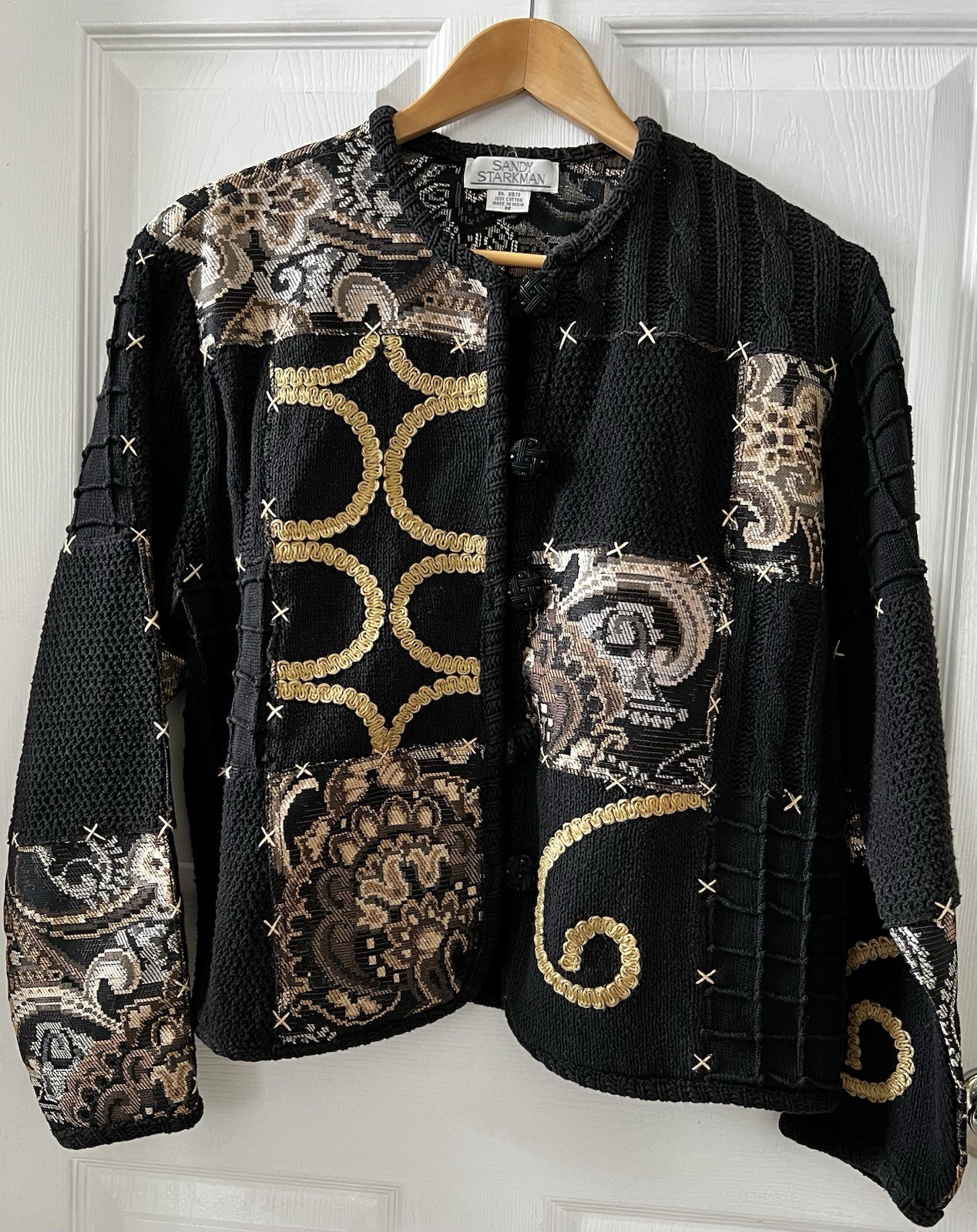 Vintage Sandy Starkman Blazer Jacket M Black Gold Paisley Embroidered Applique
