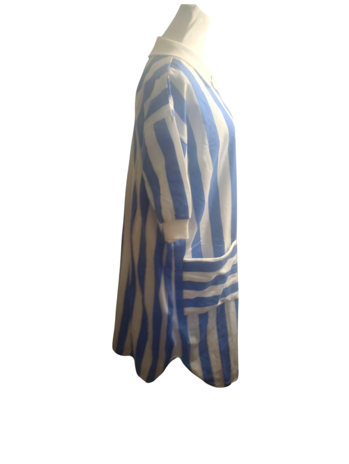 VTG Charm Button Robe Dress Terri Cloth Lining Pockets Beach Cover Stripes Blue