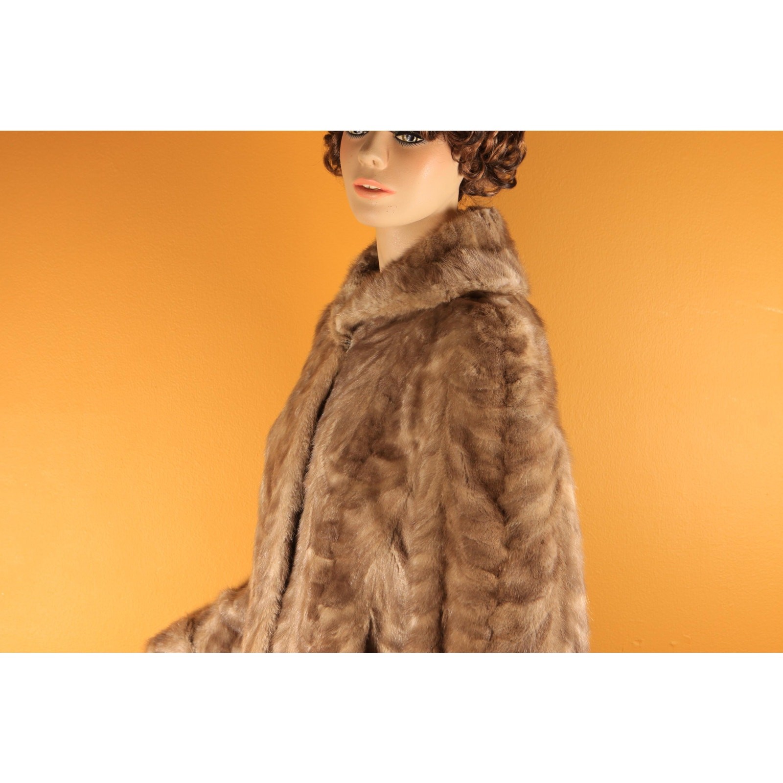 1950s Gray Brown Long Sleeve Rolled Cuff Mink Fur Coat by Gartenhaus -XL