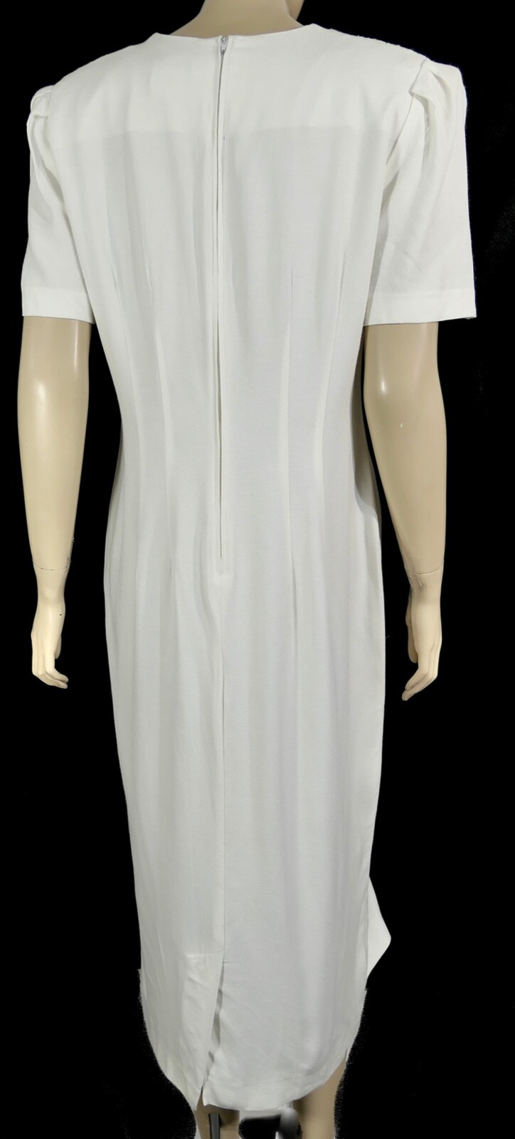 Vintage 80s 90s Girl Power Pearl White Lace Rayon Pencil Wiggle Midi Dress L