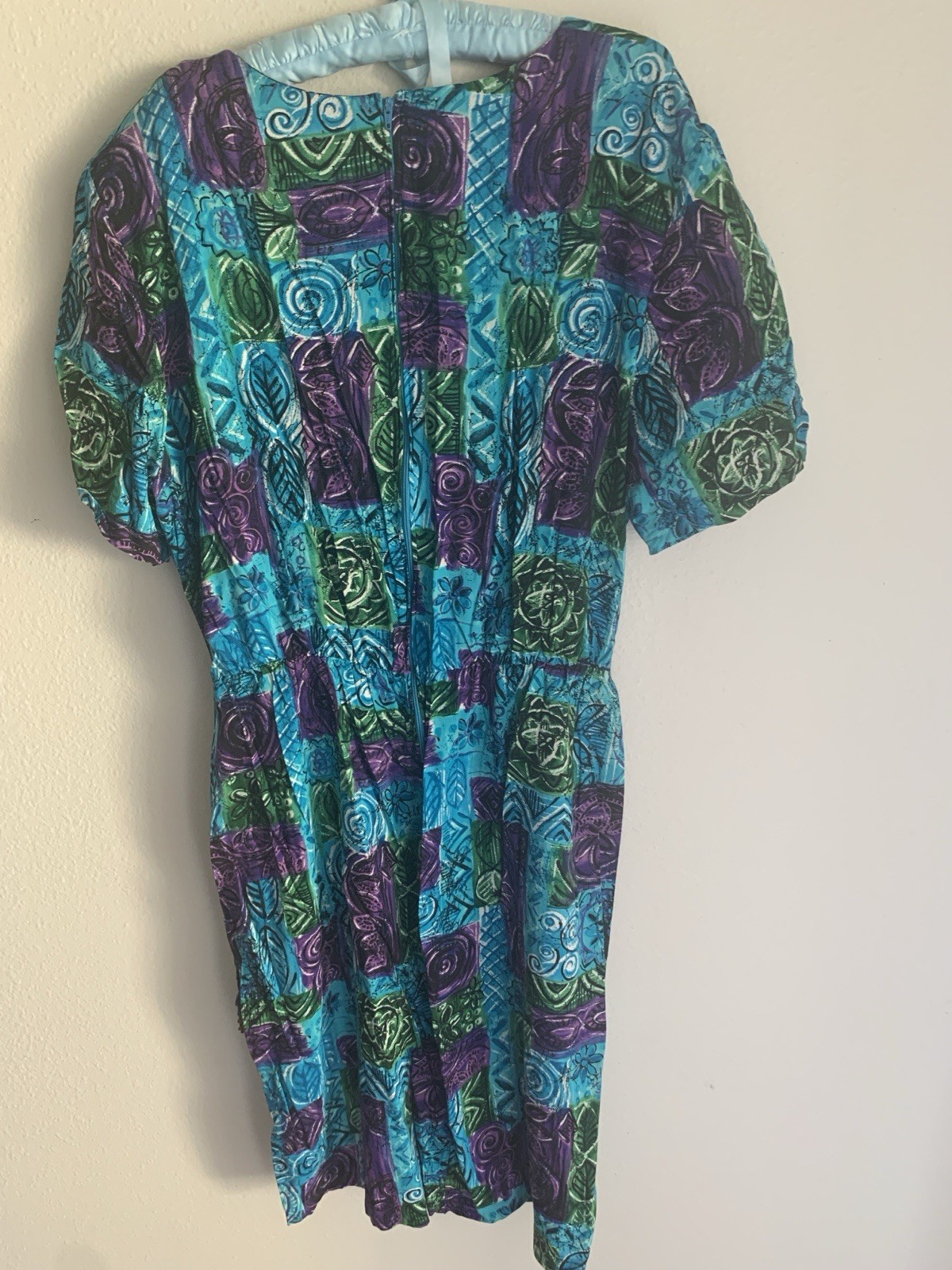 22 Vintage More Jazz Blue Hawaiian Tropical Sarong Dress 80s Retro Plus Floral