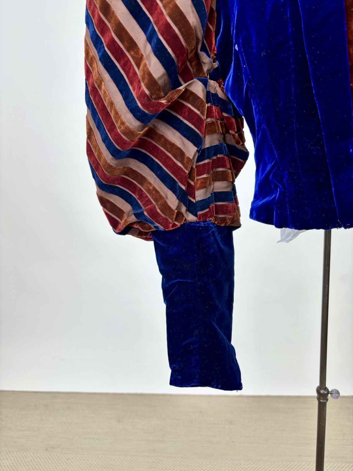Antique Victorian Royal Blue Velvet Brown Stripes Jacket Leg of Mutton Sleeve