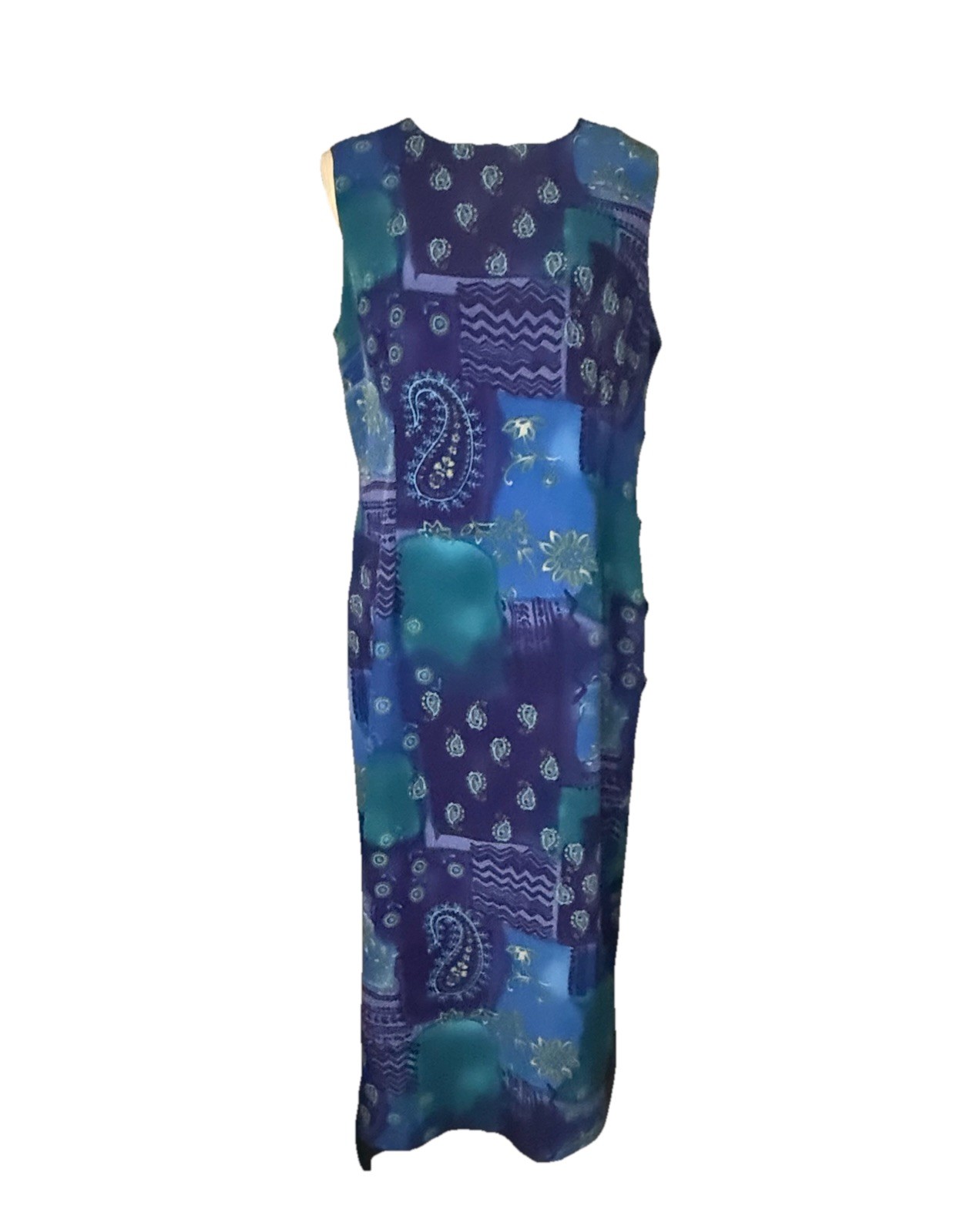 Vintage R&K Originals Maxi Dress Sz12 Blue Purple Turquoise Paisley&Floral Print