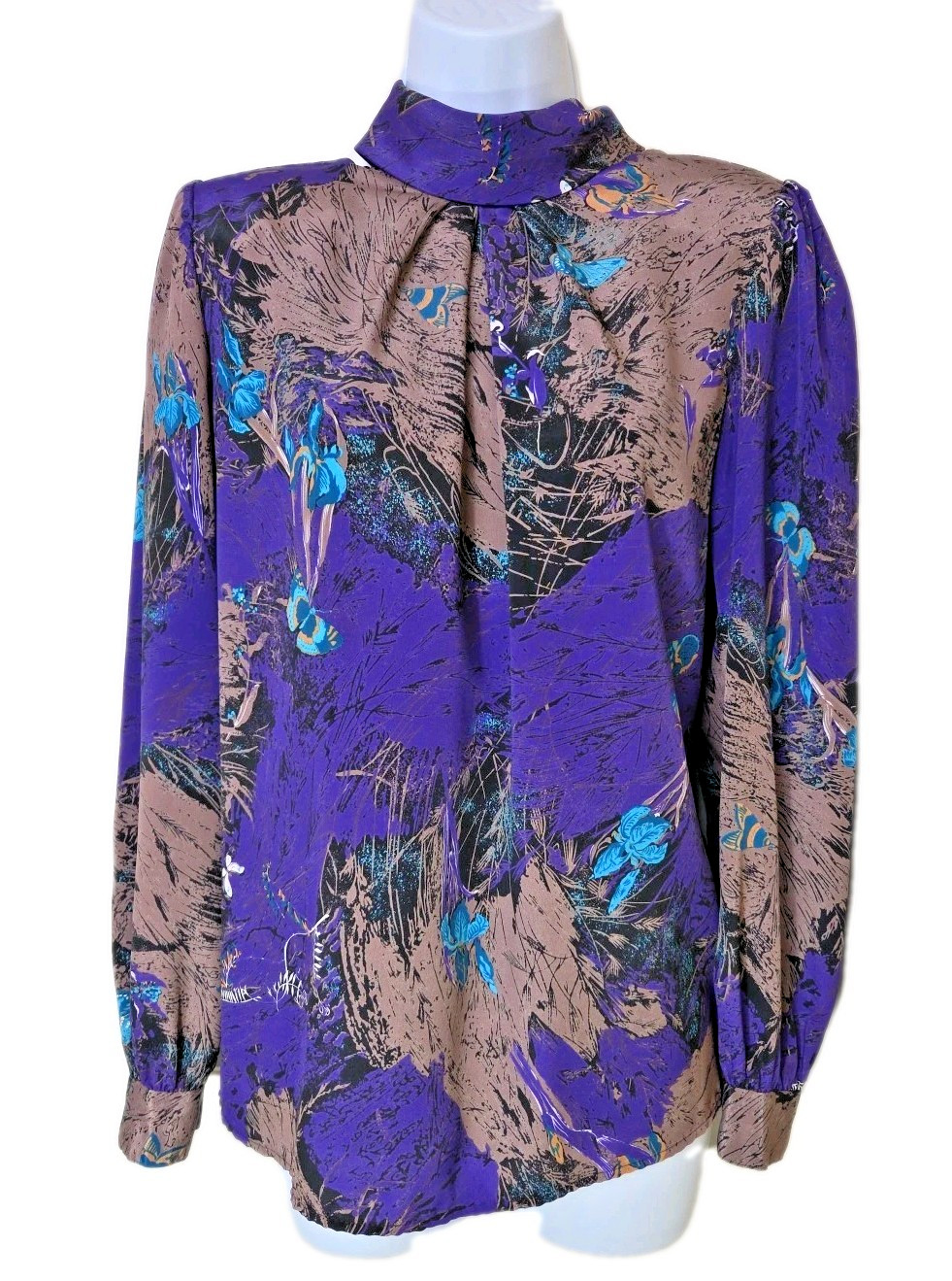 Vtg 1980s Nature Fairy Butterfly Moth Whimsy Blouse Bedford Fair Satin Size 8