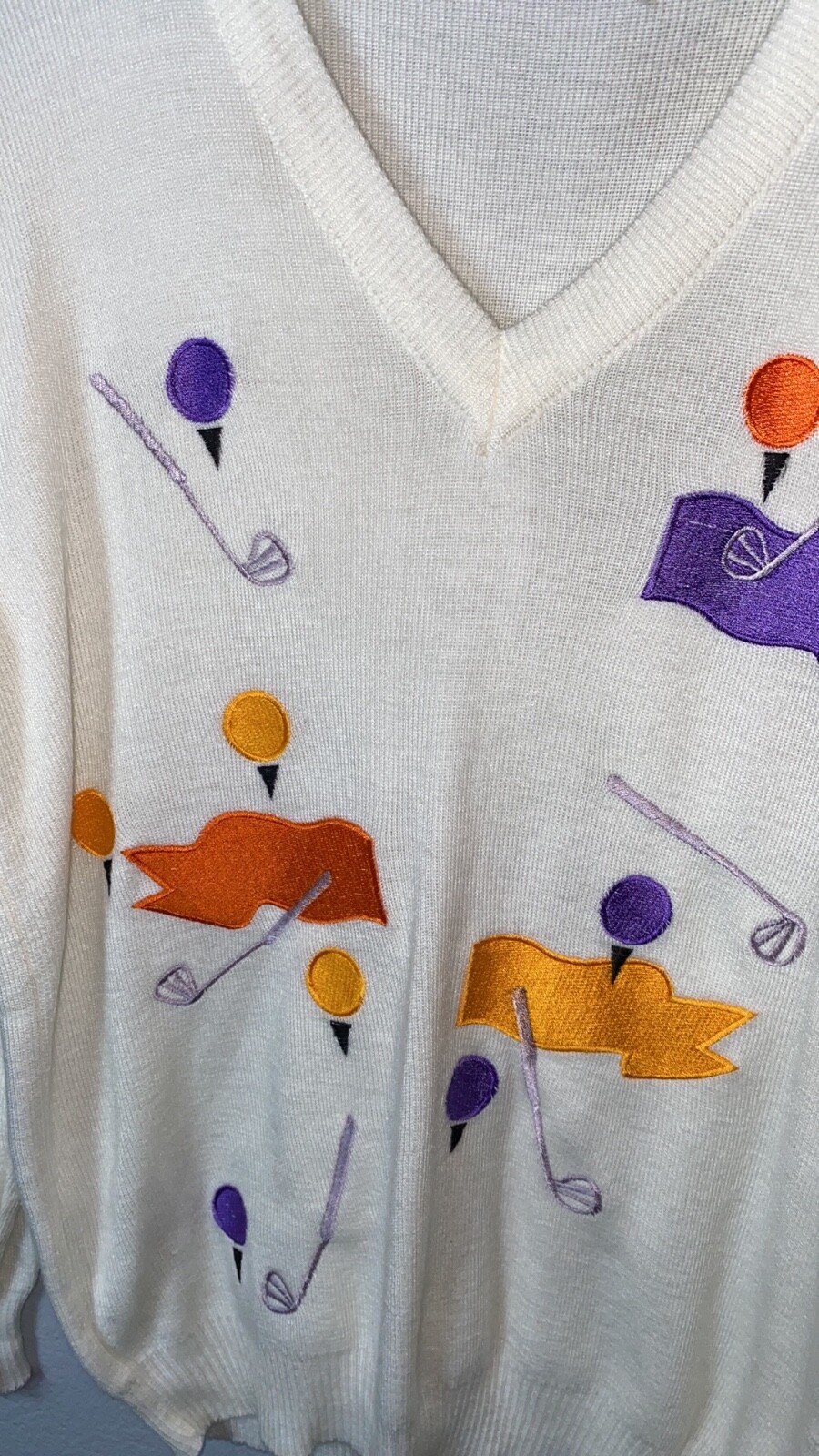 Vintage Cyn Les Creations Golf V-neck Sweater Small Grandmacore Grandma Colorful