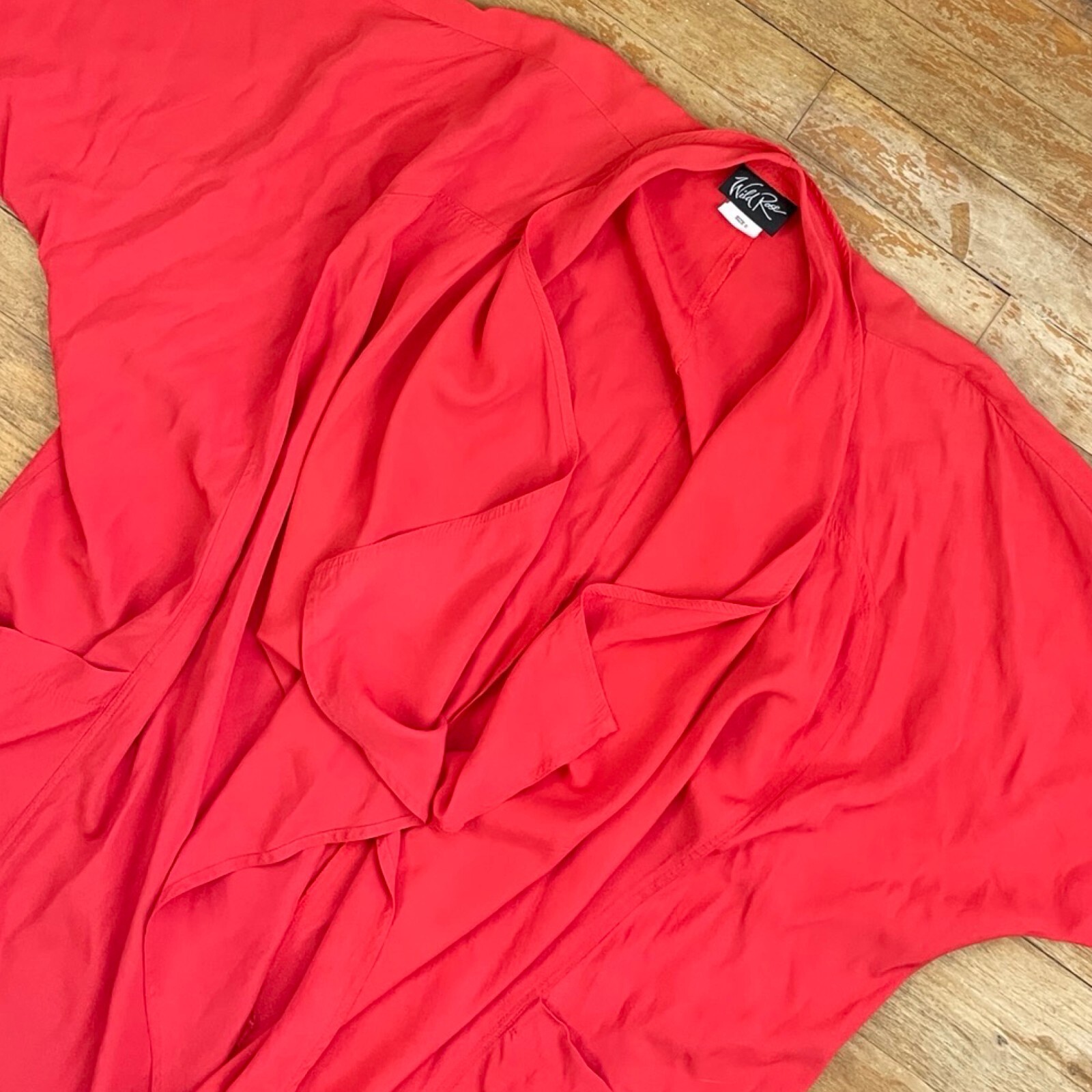 Vintage Oversize Draped Jacket Size M/L/XL 1980s Coral Pink Open Front Dolman