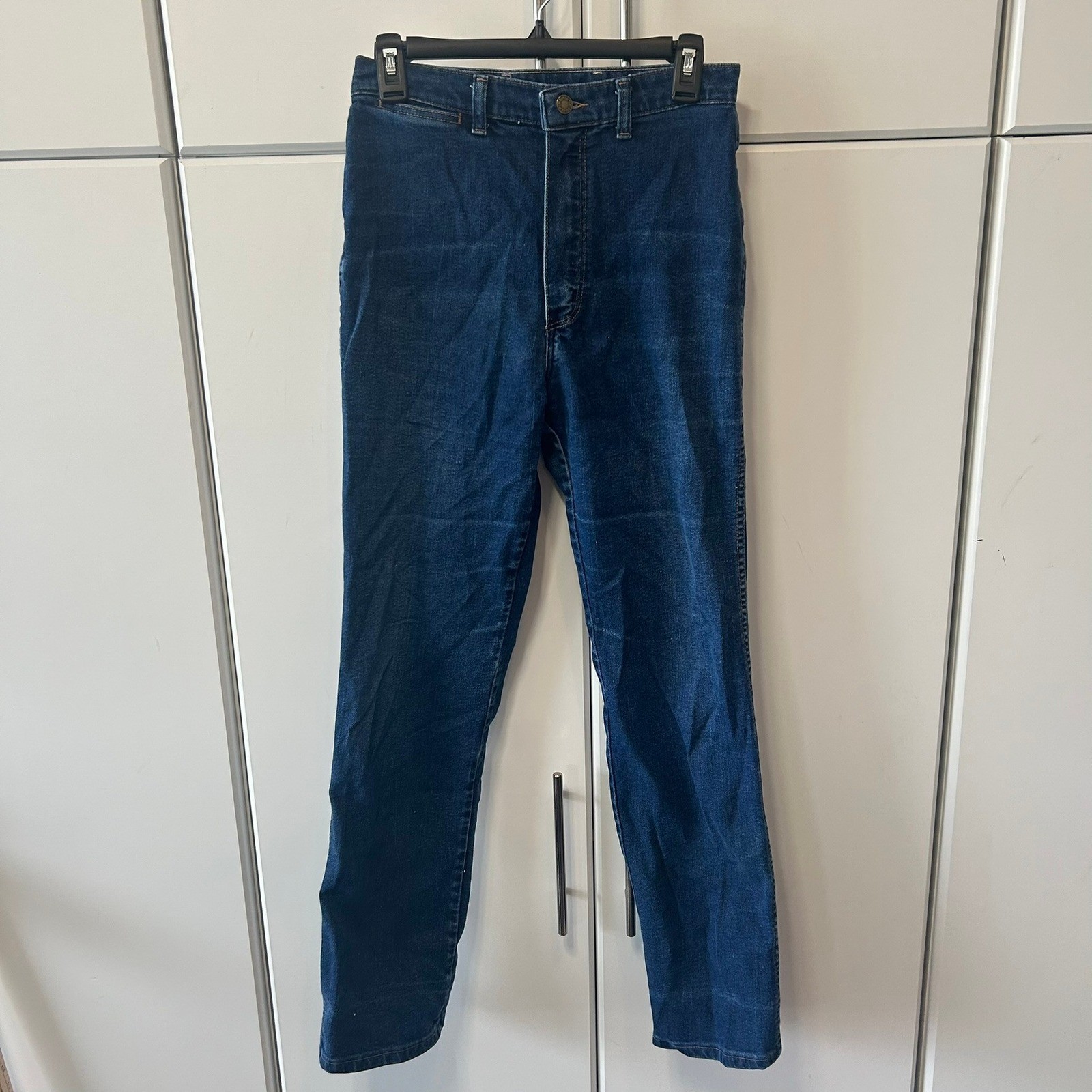 Vintage Wrangler High Rise Bareback Jeans Misses 12 Dark Wash Pocketless USA