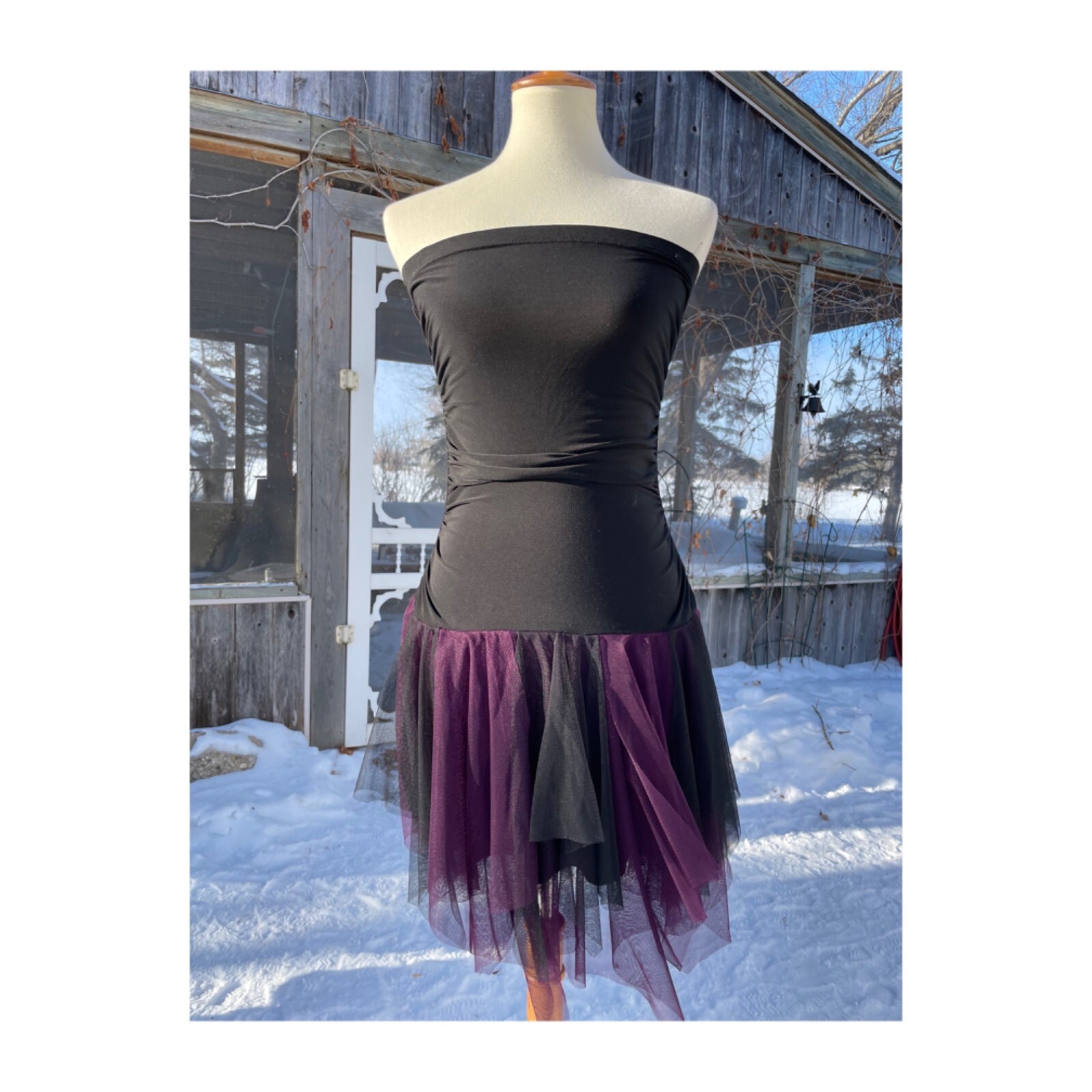 VIntage 90s B. Smart Tube Tutu Mini Dress Whimsy Goth Black Purple Sz 7/8