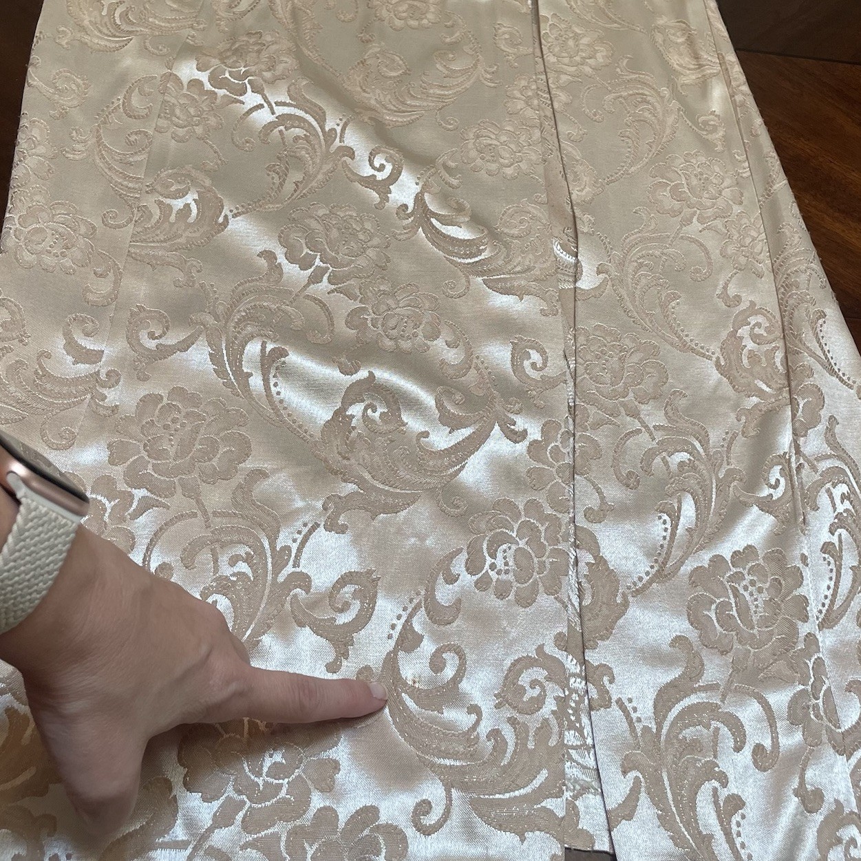 VTG 80s Niki Originals Brocade Cheongsam Maxi Gown Dress Gold Beige 14 Coquette