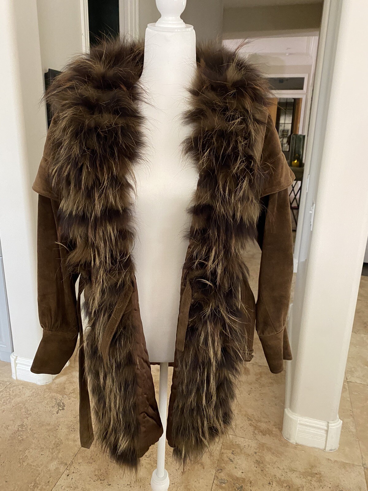 Vintage Loewe 1846 Suede Fur Trimmed Coat 40