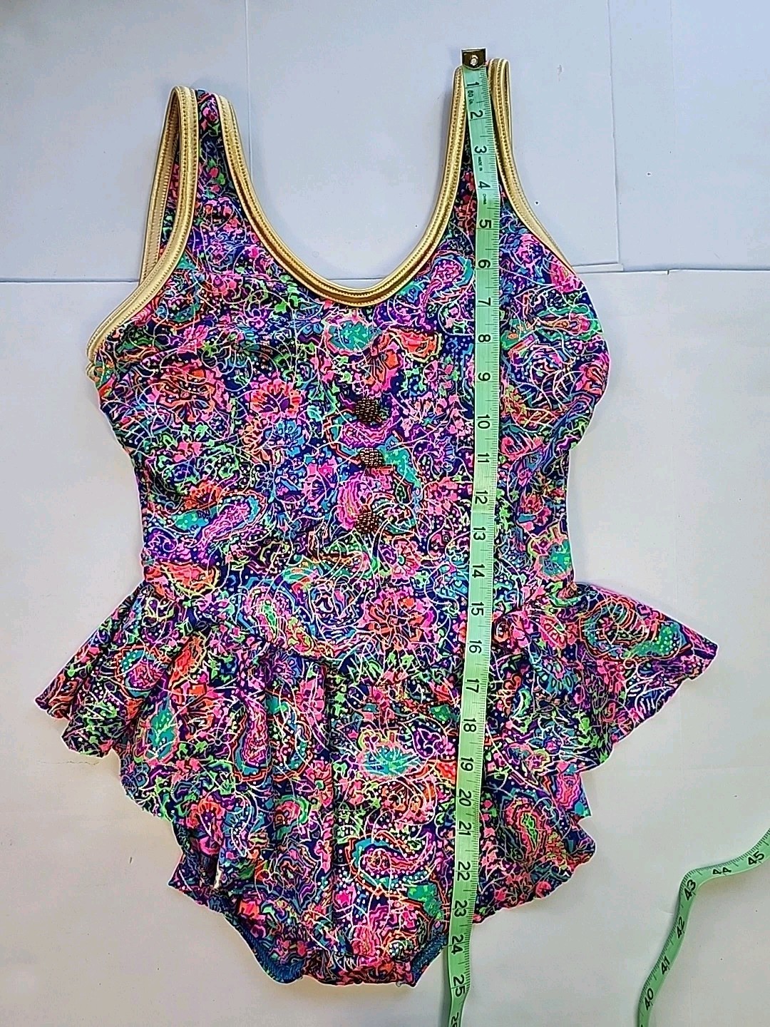 Gantner California Womens Size 10 Psychedelic Neon Colorful 1pc Bathing Suit 80s