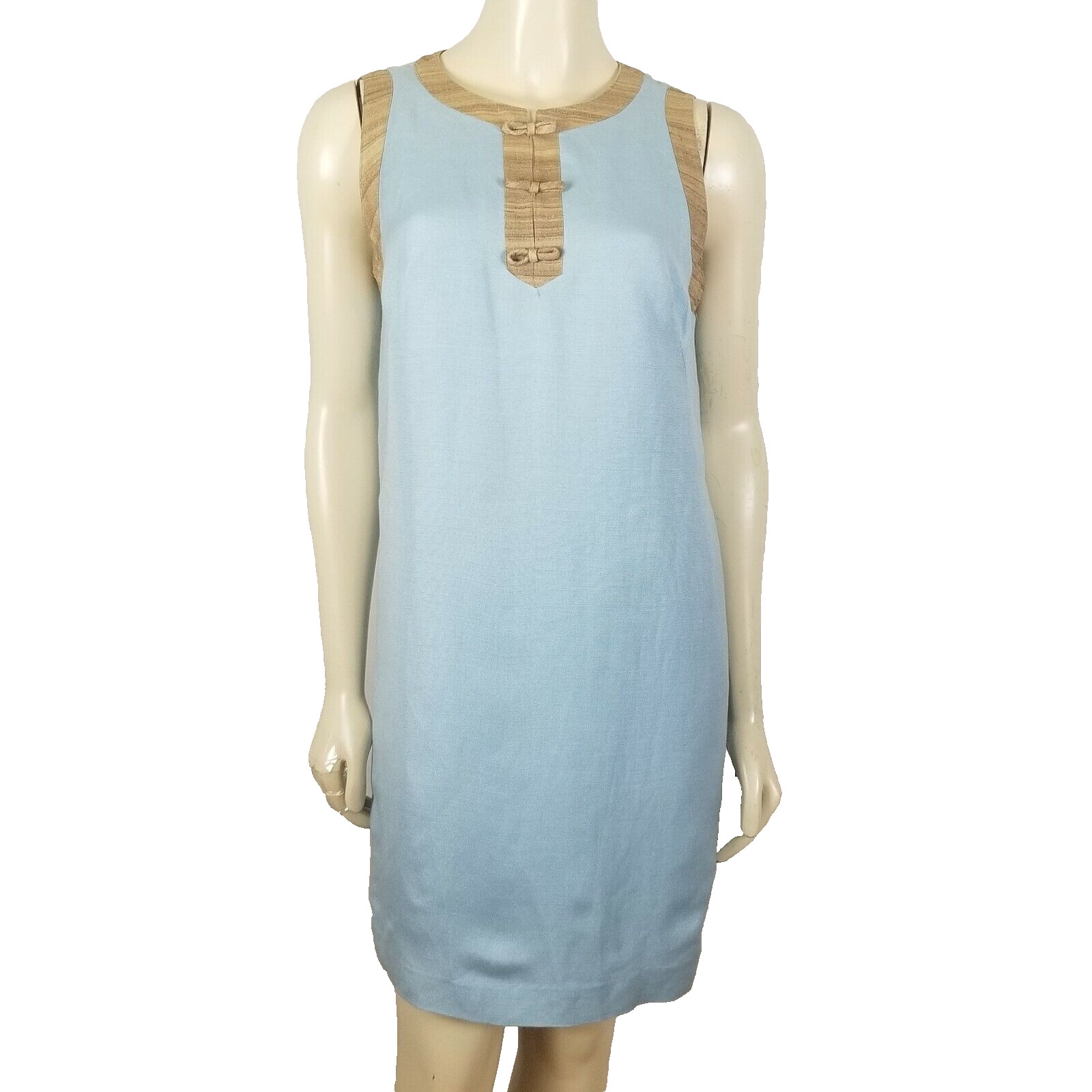 Vintage Geary Roark sleeveless blue and brown shift dress size S