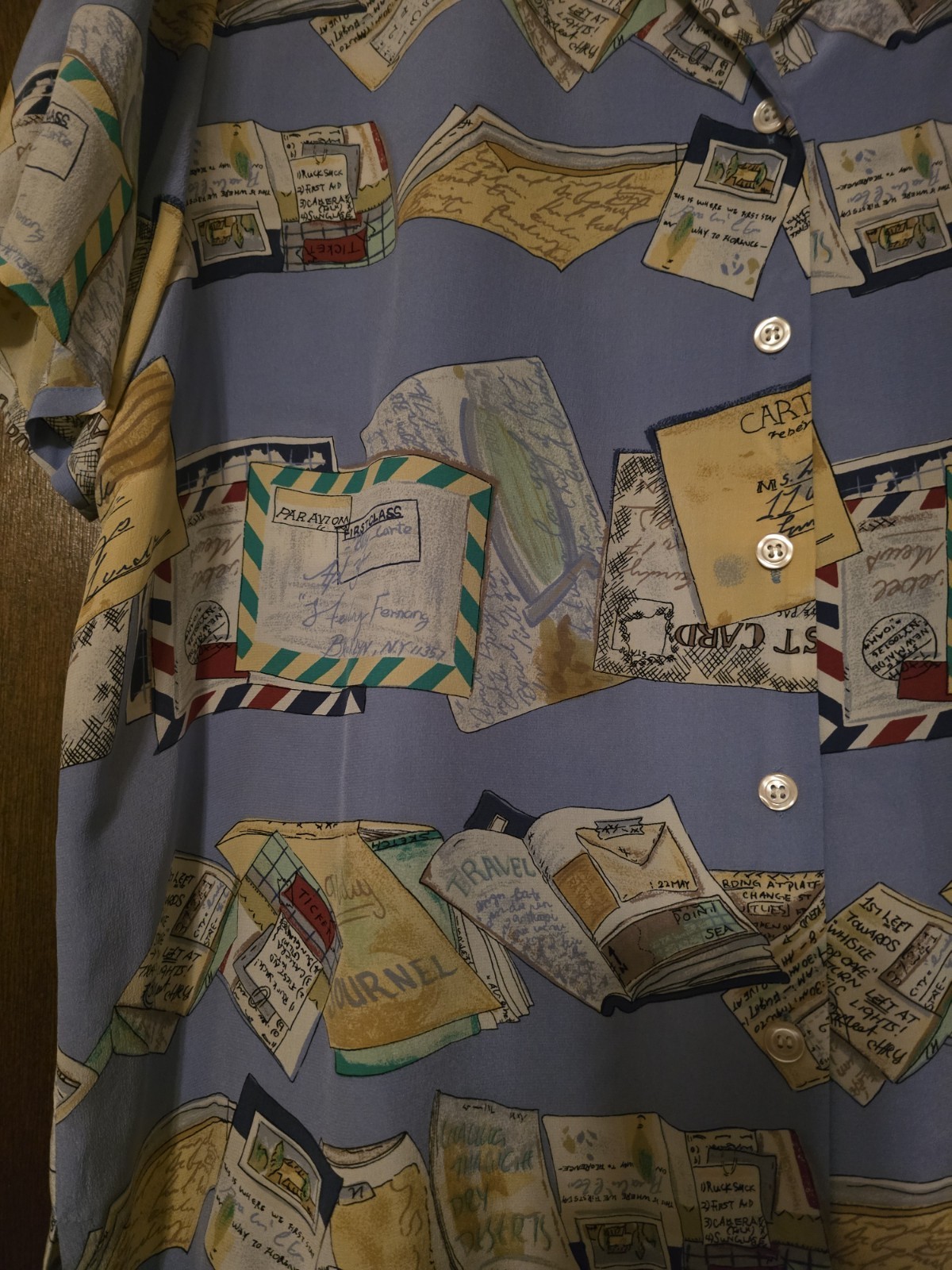 VINTAGE STUDIO 3000 100% SILK XLG WOMEN’S BLOUSE – STAMPS, POSTCARDS