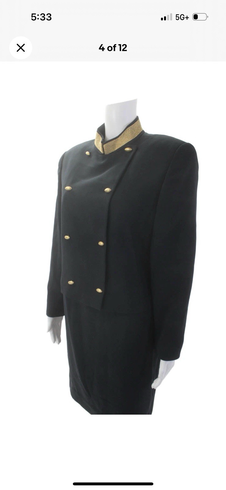 Vintage 80’s Florine Wachter Power Suit Black Gold Power Suit Skirt Set US 12