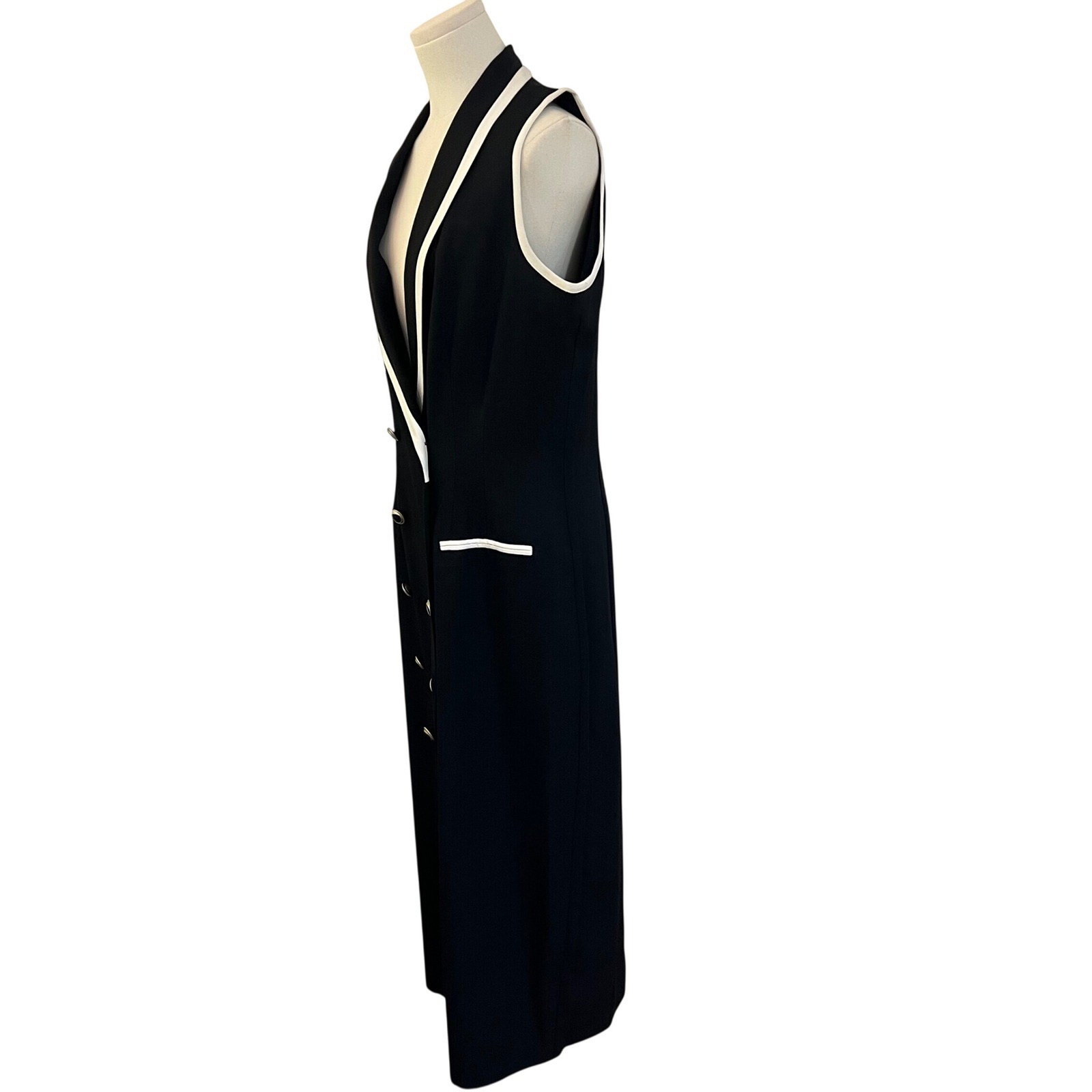 Vintage Danny & Nicole Black Rayon Tuxedo Maxi Dress Double Breasted Size 14
