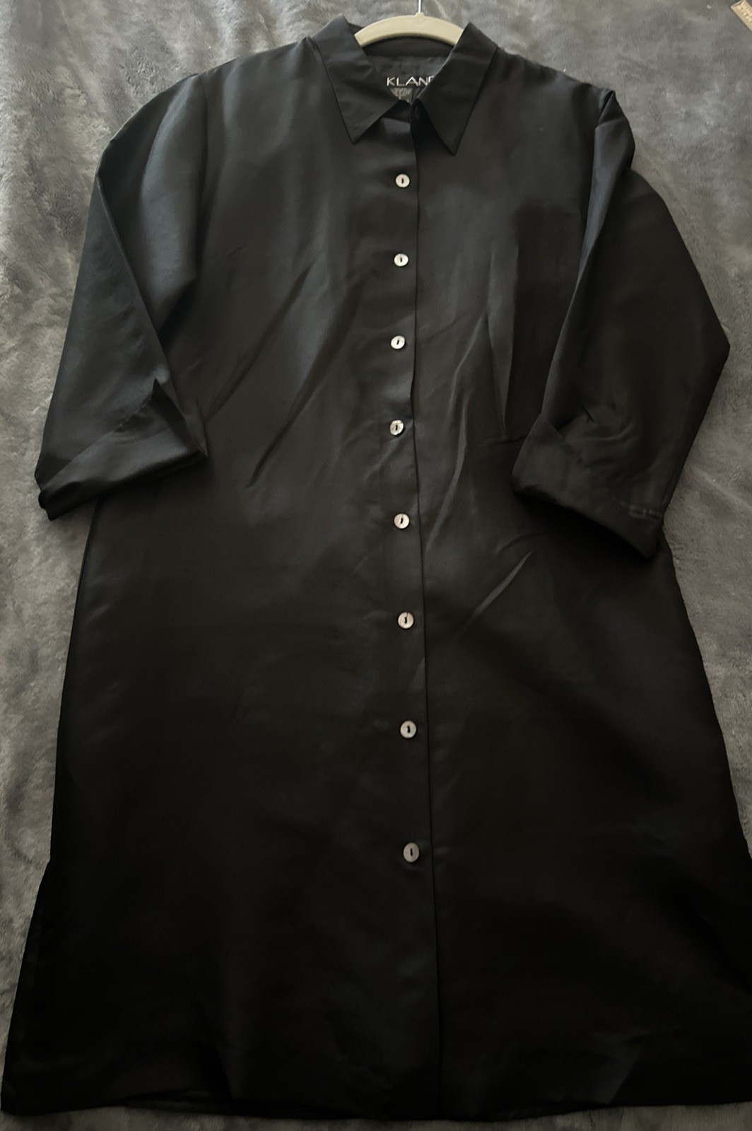 Silk land Vintage 100 % SILK Blouse SIZE Small Black Long Tunic 90s Y2K