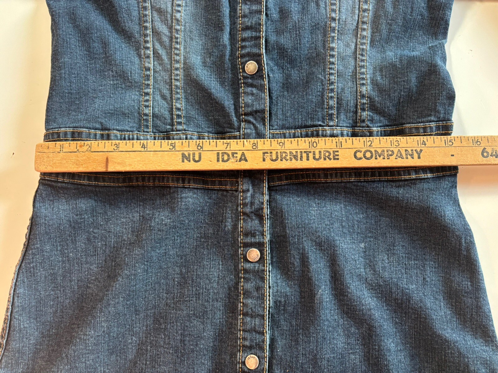 Vtg 80s 90s Angel Jeans Denim Snap Dress Womens Sz M Stretch Prairie Western