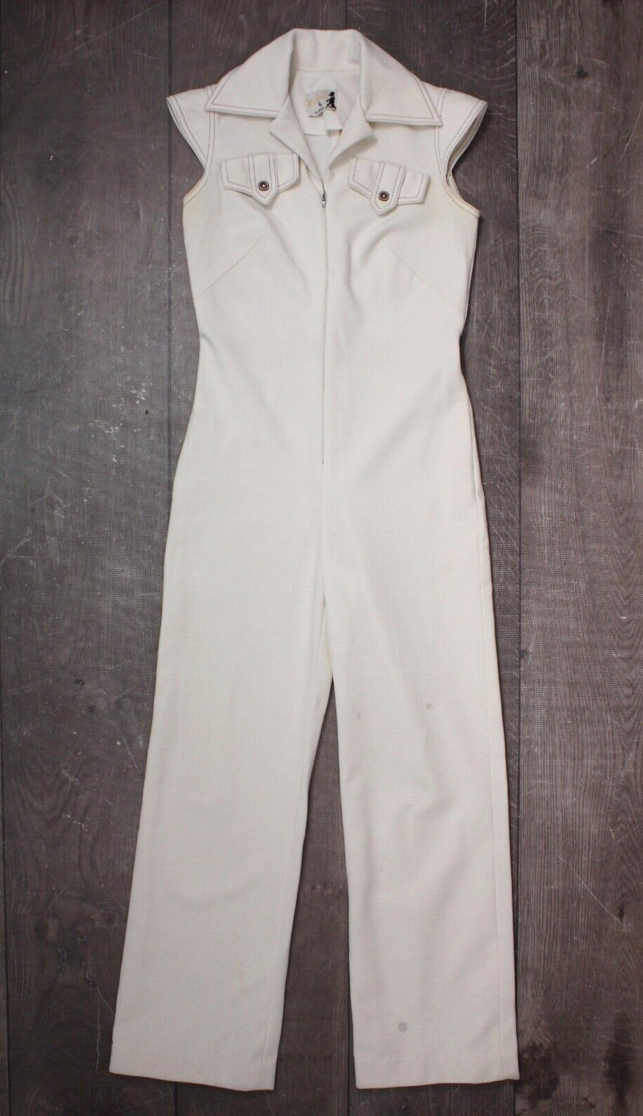 Vtg Women’s 70s White Sleeveless Zip Up Jumpsuit 1970s S/M Mr. Beau By RL Davis
